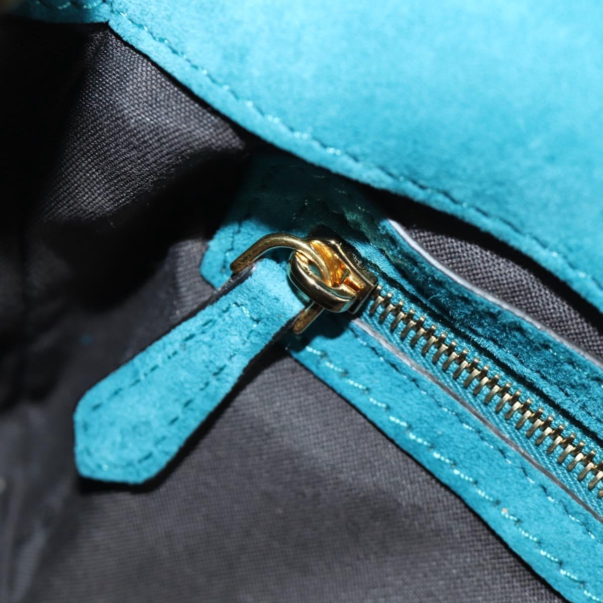 FENDI Mamma Baguette Hand Bag Suede 2way Blue Gold Auth yk20507SAM