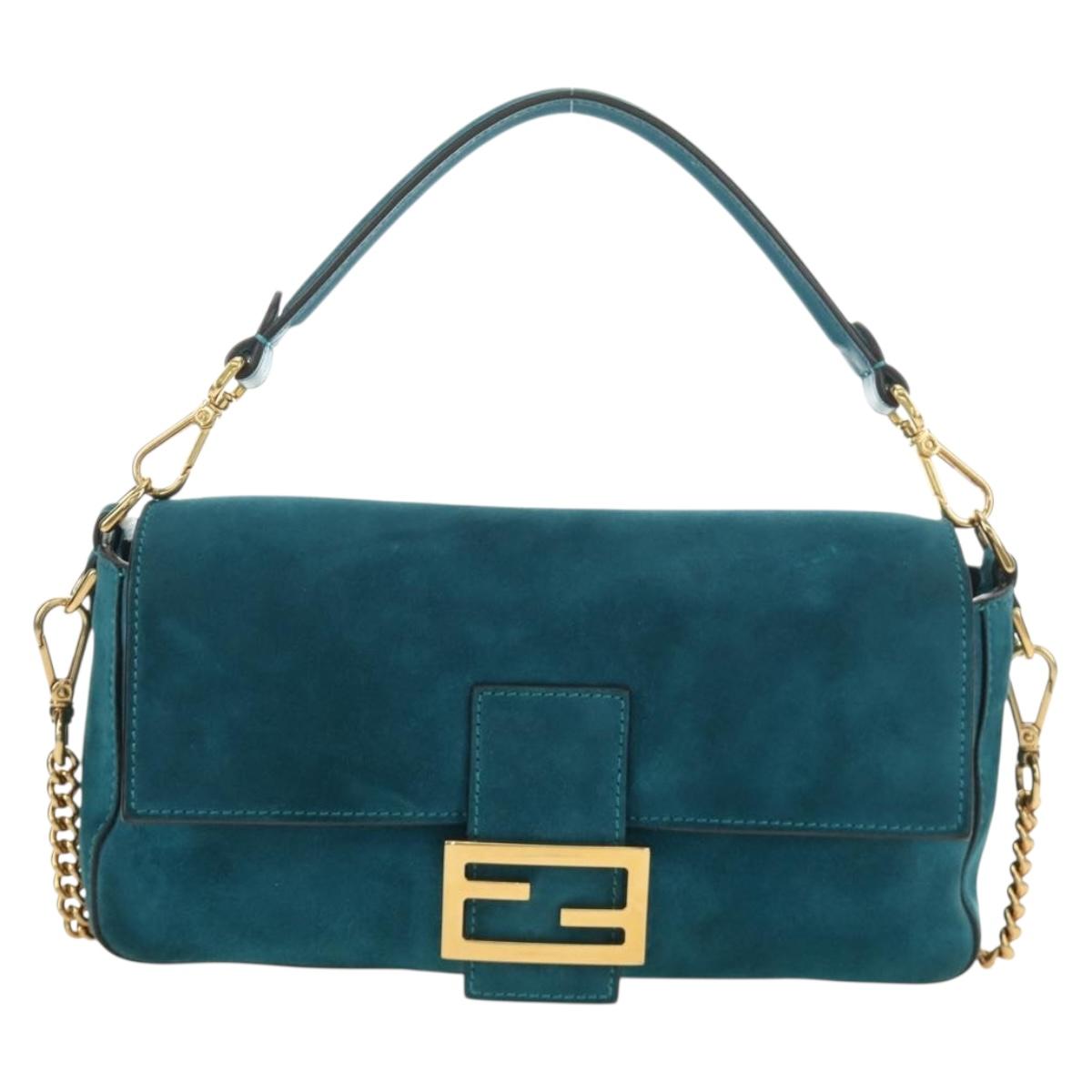 FENDI Mamma Baguette Hand Bag Suede 2way Blue Gold Auth yk20507SAM