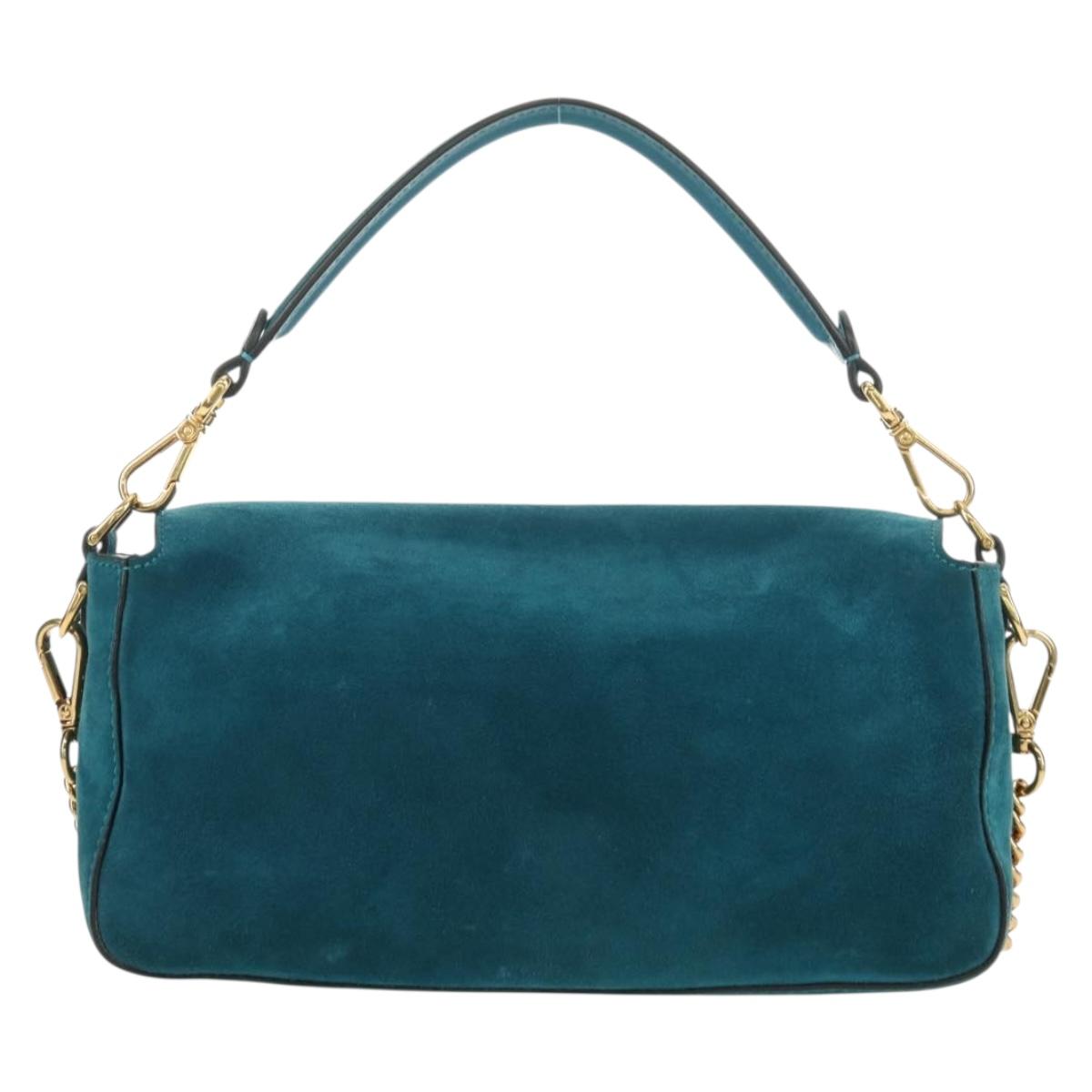 FENDI Mamma Baguette Hand Bag Suede 2way Blue Gold Auth yk20507SAM