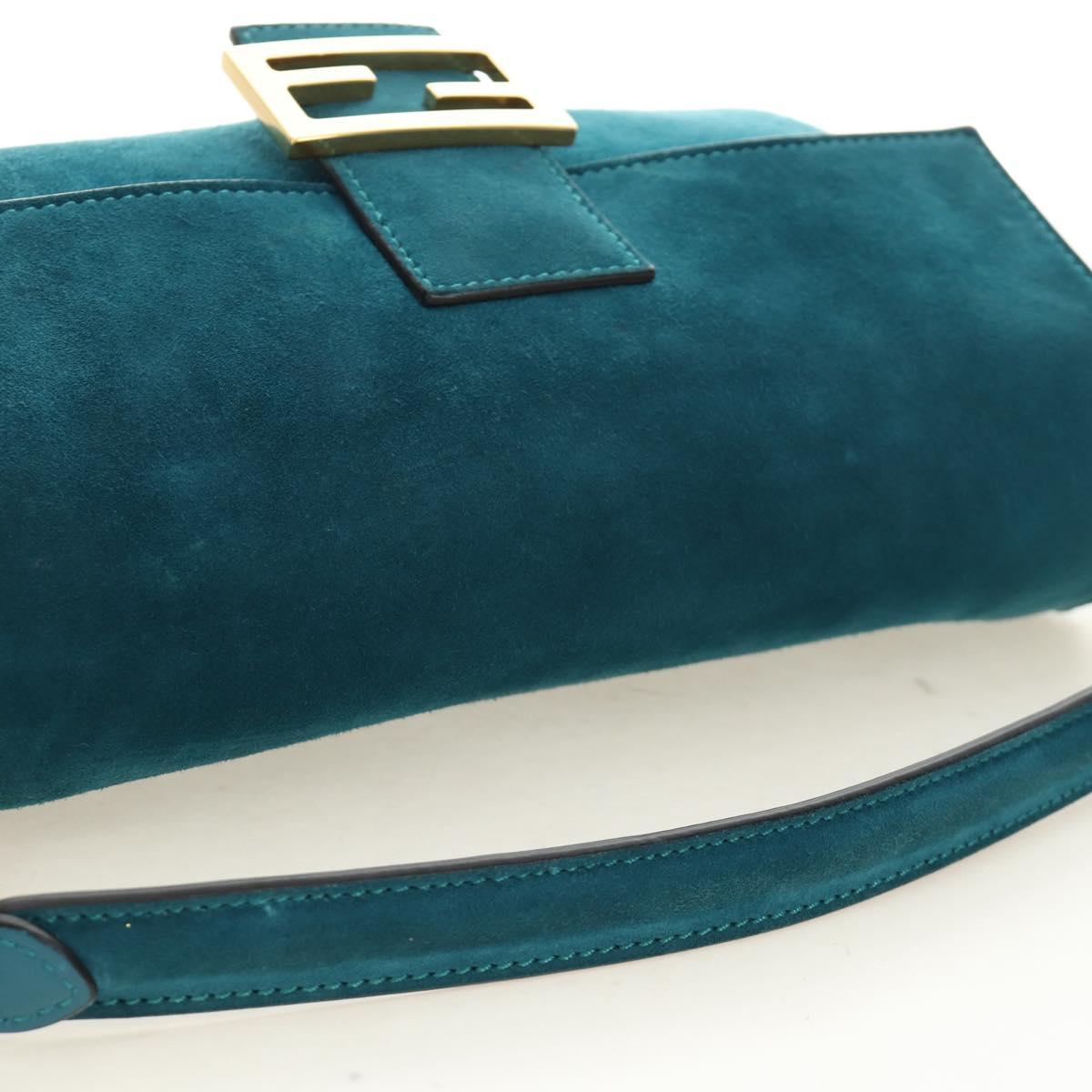 FENDI Mamma Baguette Hand Bag Suede 2way Blue Gold Auth yk20507SAM