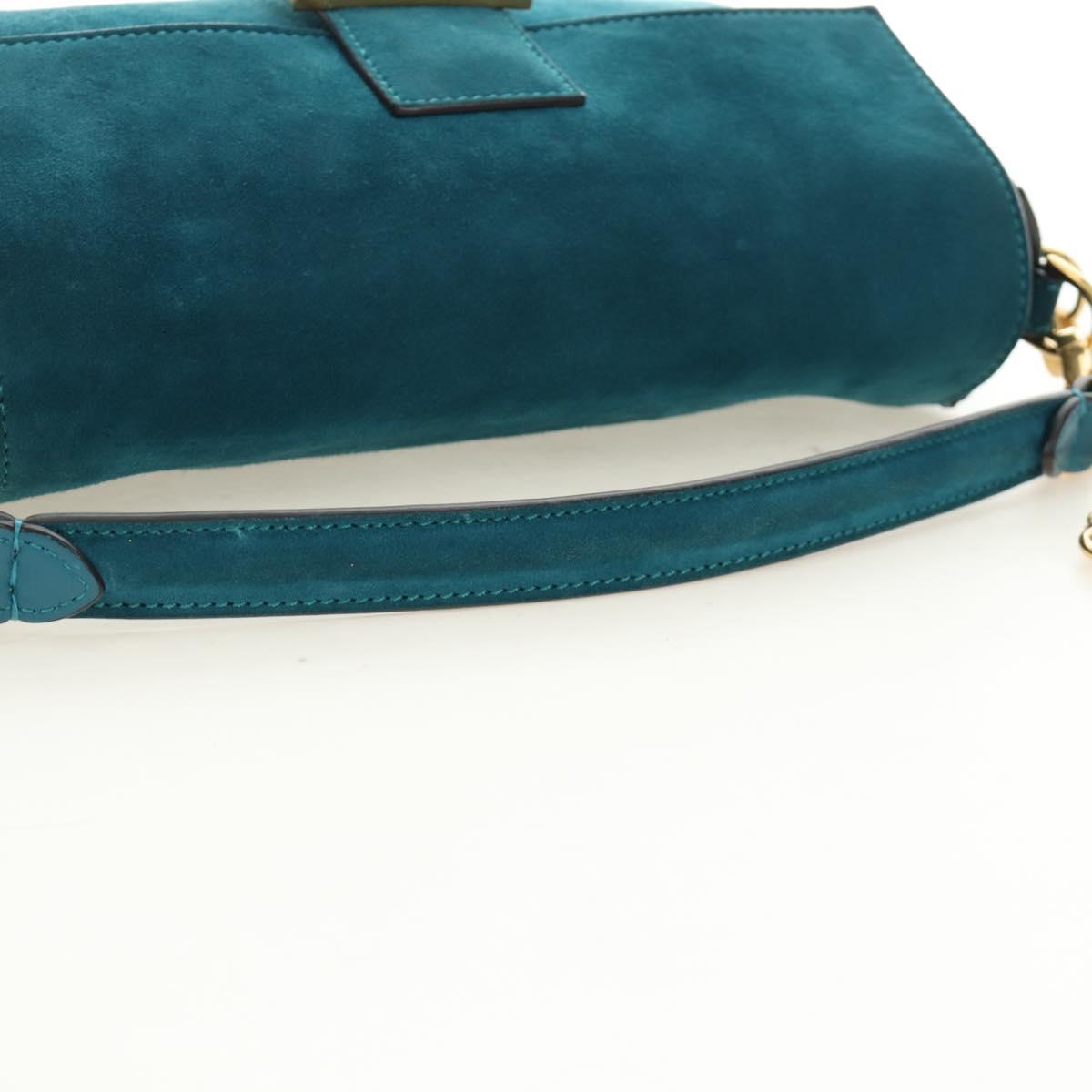 FENDI Mamma Baguette Hand Bag Suede 2way Blue Gold Auth yk20507SAM