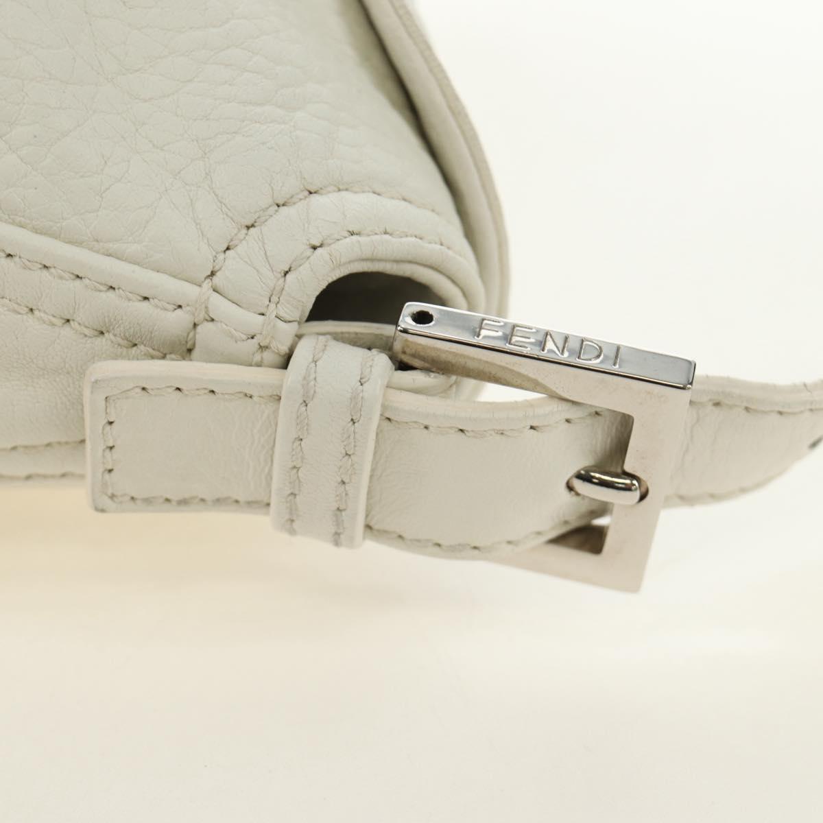 FENDI Mamma Baguette Shoulder Bag Leather White Silver Auth yk20508SAM