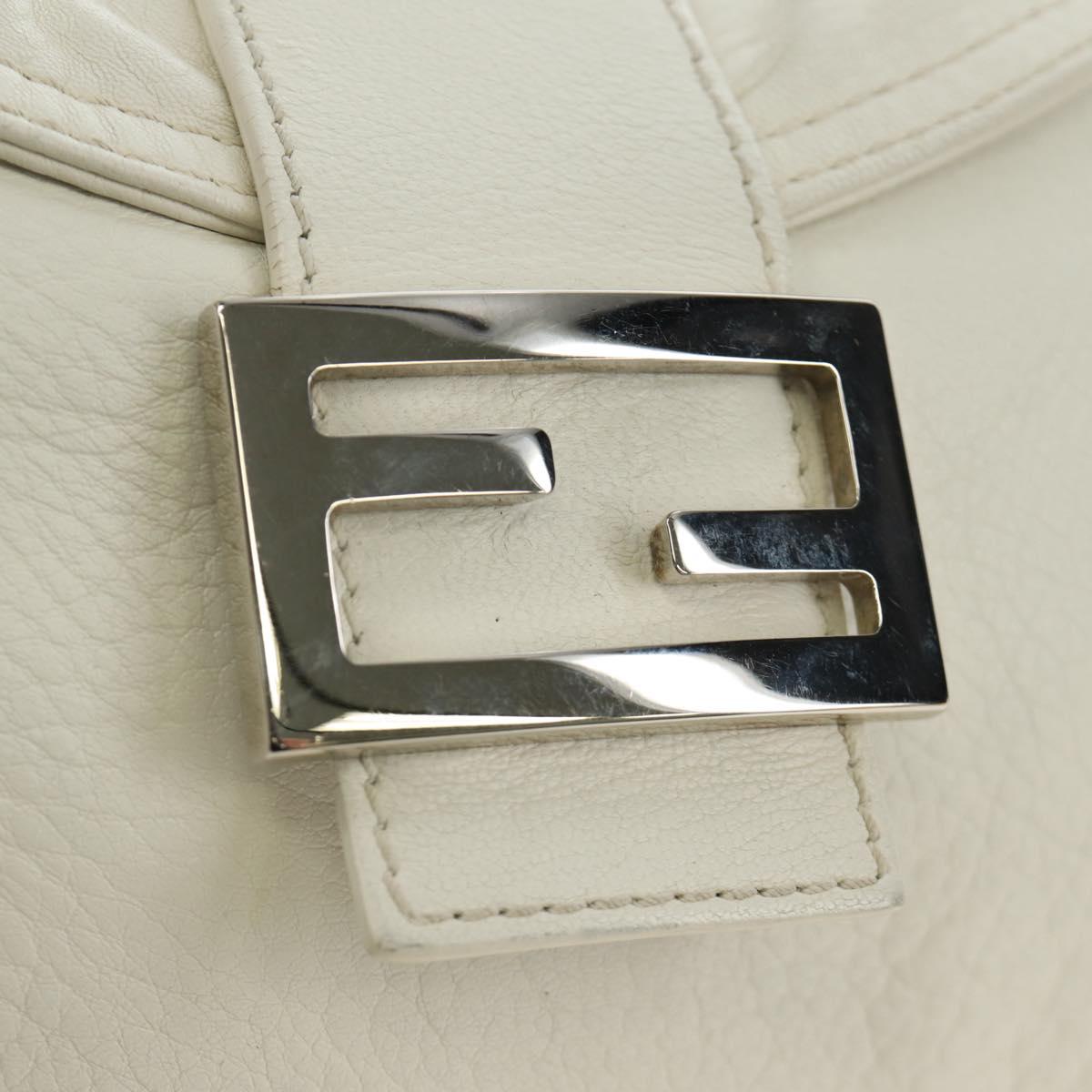 FENDI Mamma Baguette Shoulder Bag Leather White Silver Auth yk20508SAM
