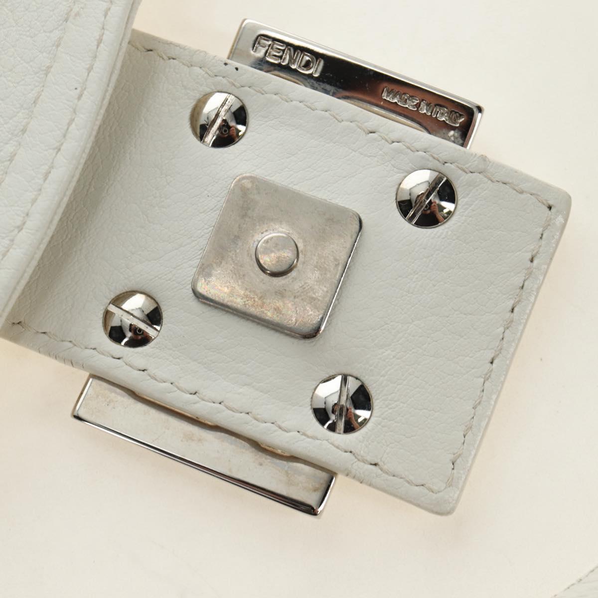 FENDI Mamma Baguette Shoulder Bag Leather White Silver Auth yk20508SAM