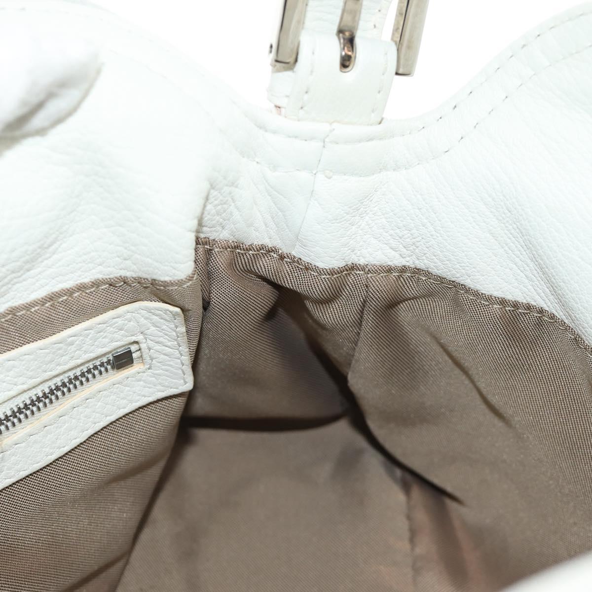 FENDI Mamma Baguette Shoulder Bag Leather White Silver Auth yk20508SAM
