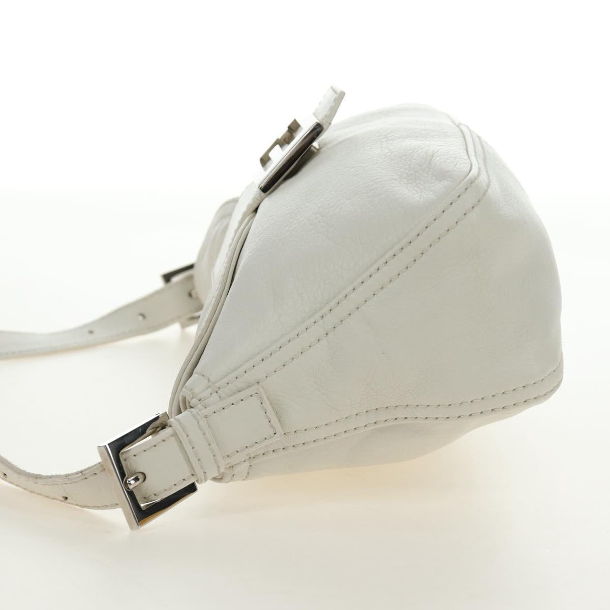 FENDI Mamma Baguette Shoulder Bag Leather White Silver Auth yk20508SAM