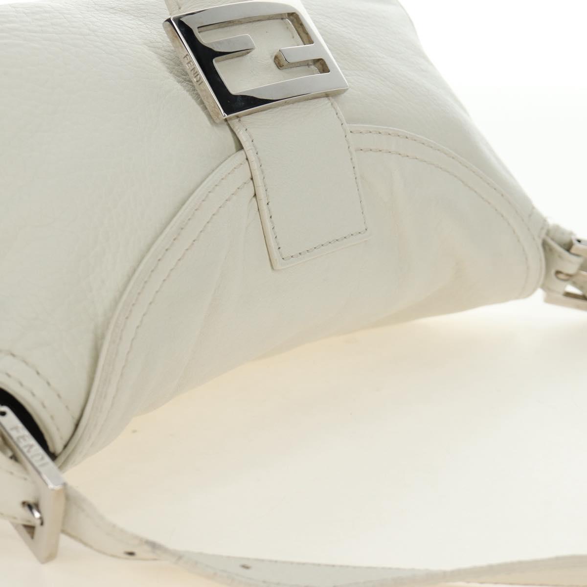 FENDI Mamma Baguette Shoulder Bag Leather White Silver Auth yk20508SAM
