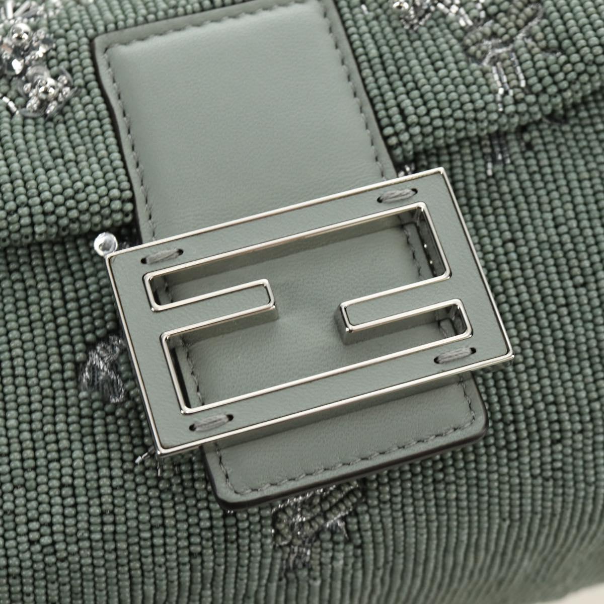 FENDI Mamma Baguette Shoulder Bag Beads 2way Green Silver Auth yk20510SM