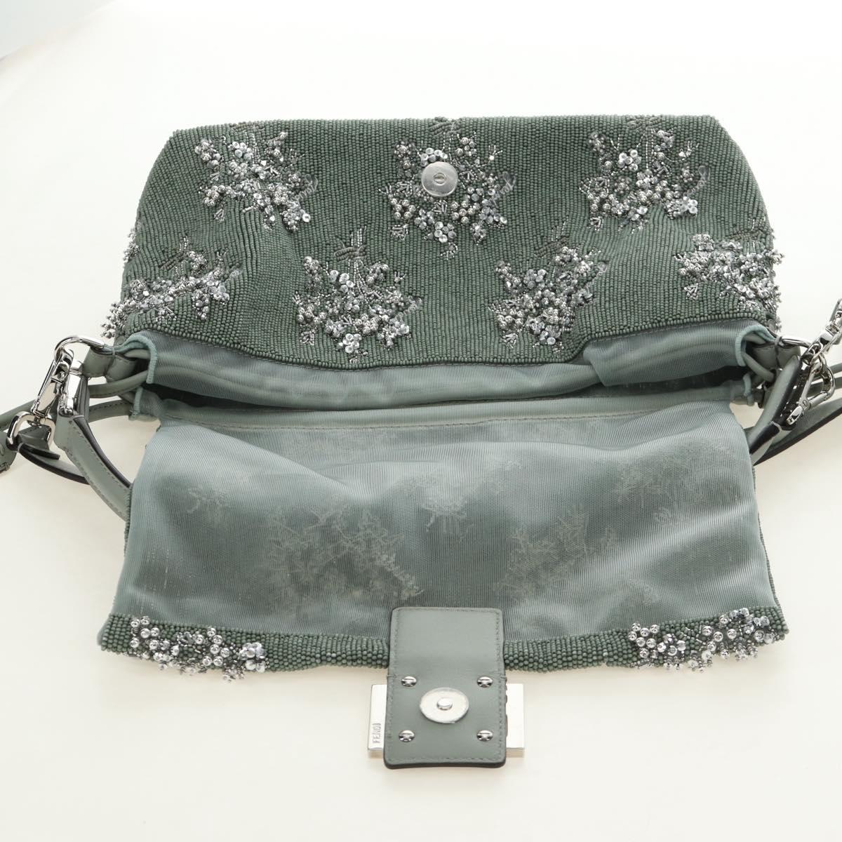 FENDI Mamma Baguette Shoulder Bag Beads 2way Green Silver Auth yk20510SM