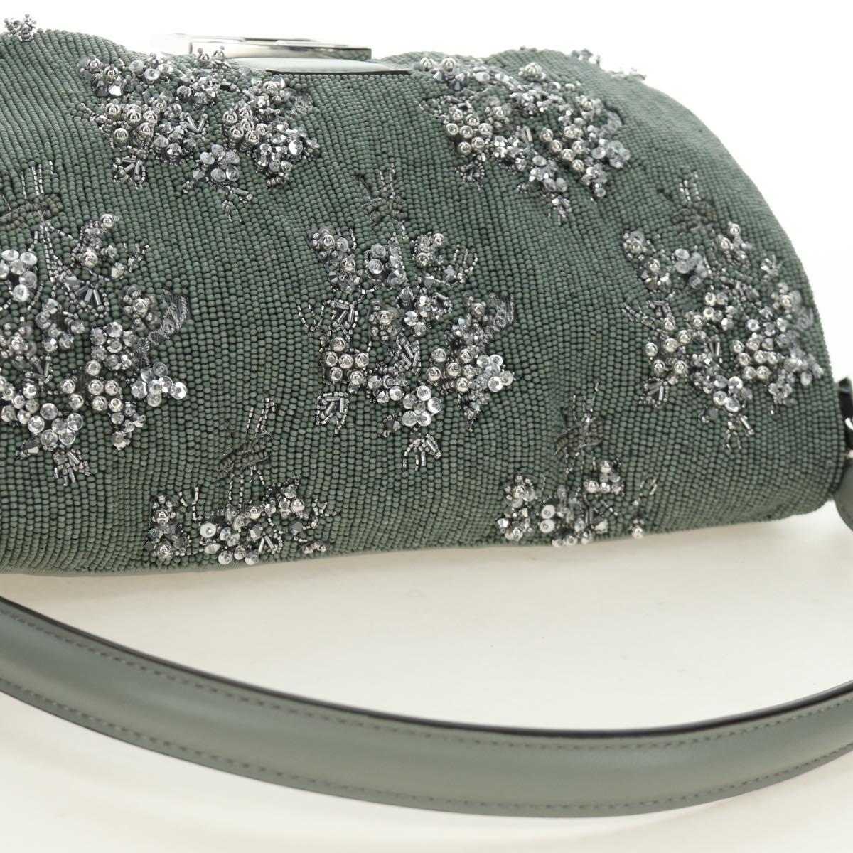 FENDI Mamma Baguette Shoulder Bag Beads 2way Green Silver Auth yk20510SM