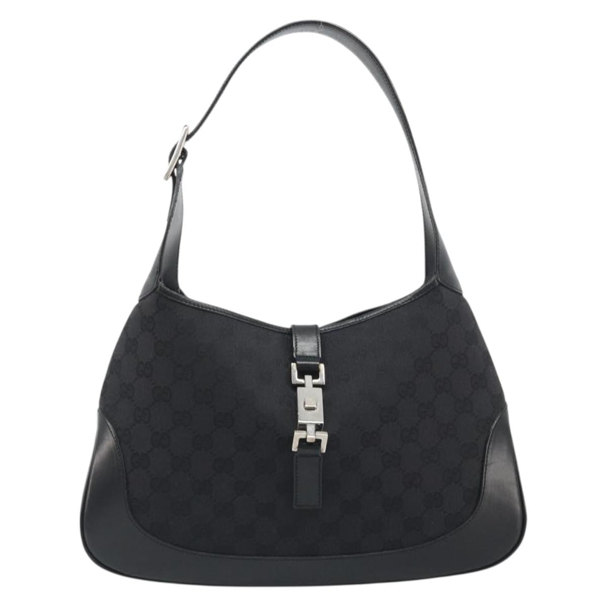 GUCCI GG Canvas Jackie Shoulder Bag Black Silver 001 3306 Auth yk20512SAV