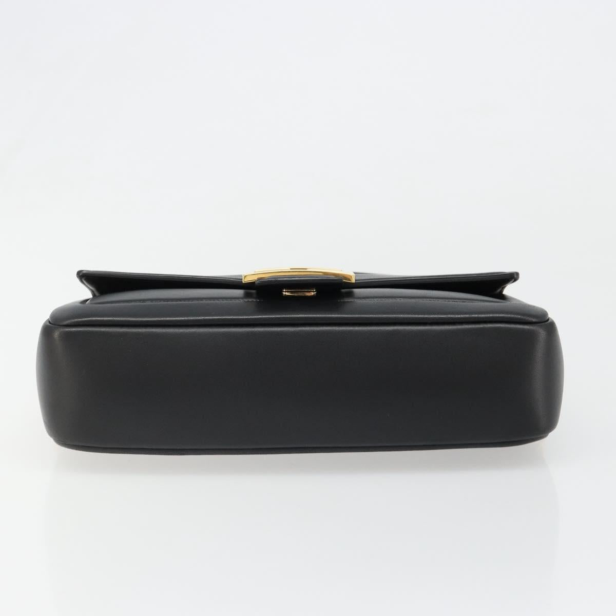 FENDI baguette Chain Shoulder Bag Leather Black Gold Auth yk20513SAV