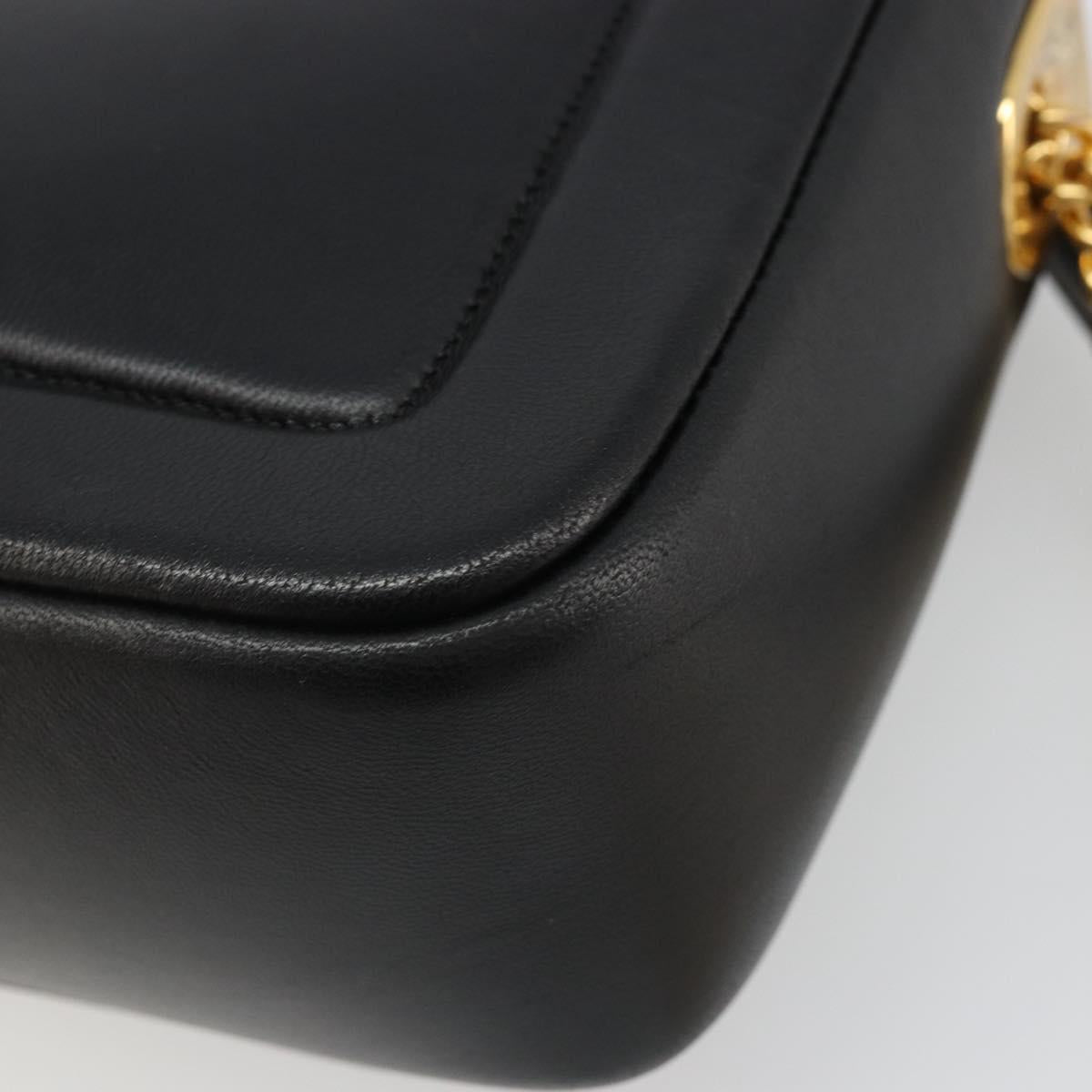 FENDI baguette Chain Shoulder Bag Leather Black Gold Auth yk20513SAV