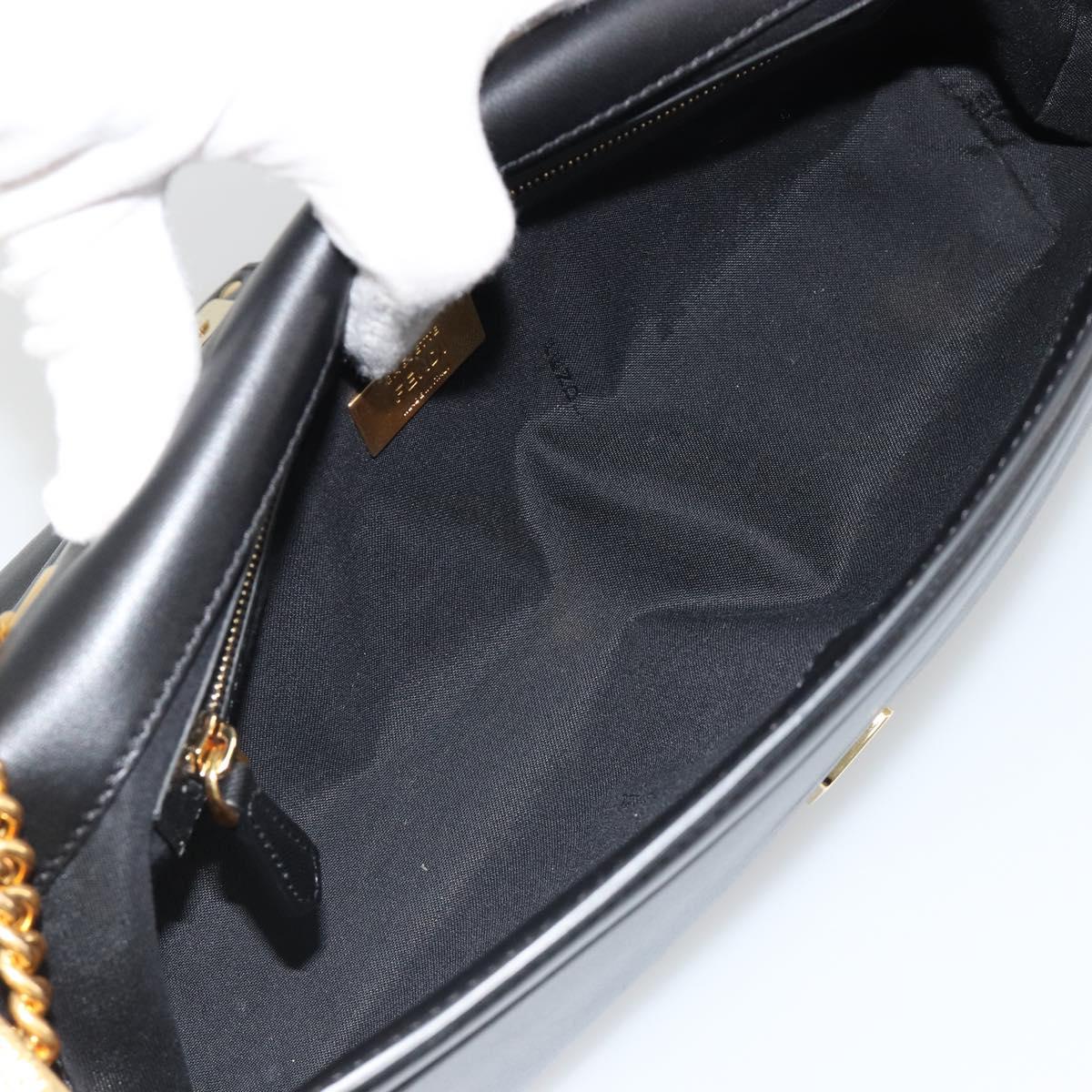 FENDI baguette Chain Shoulder Bag Leather Black Gold Auth yk20513SAV