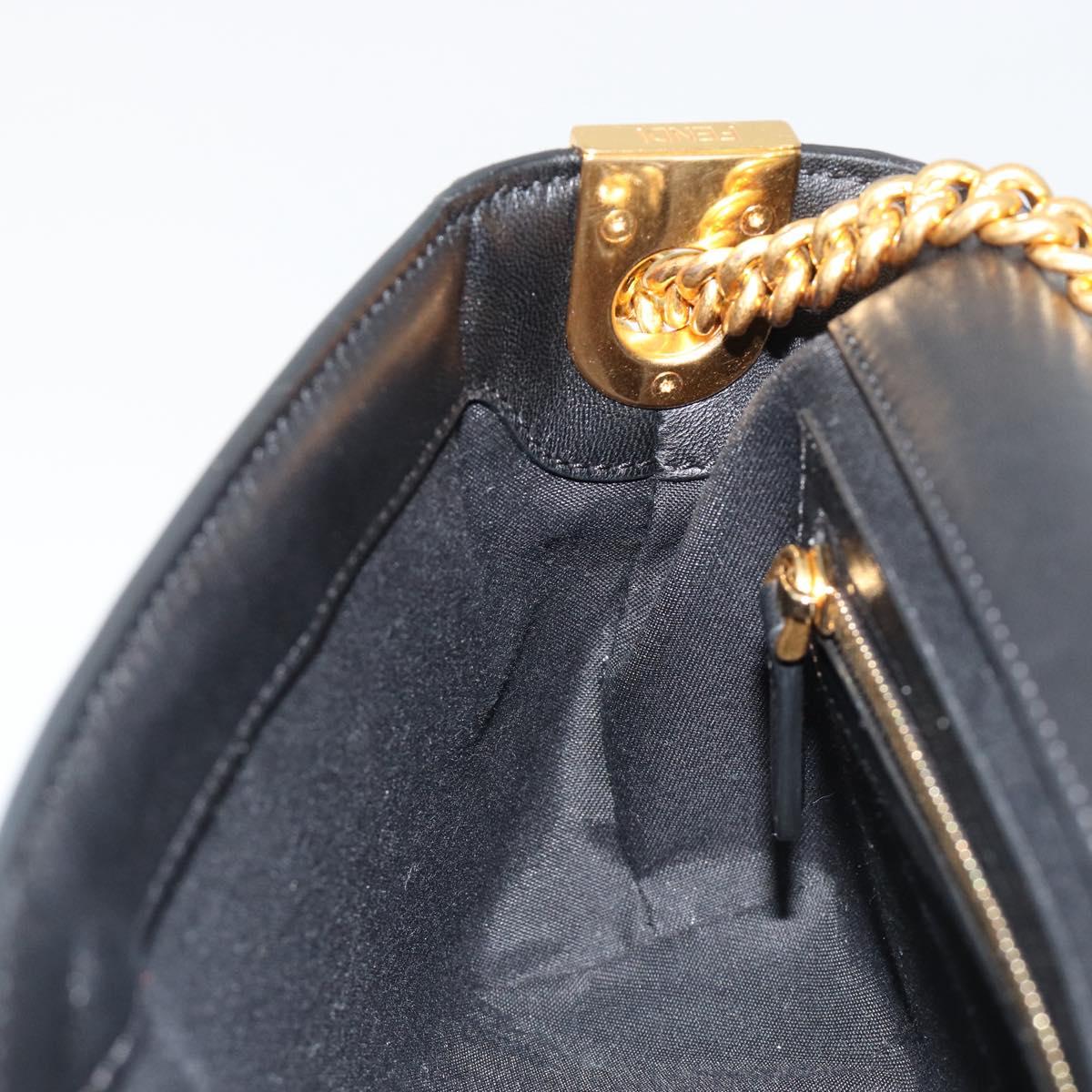 FENDI baguette Chain Shoulder Bag Leather Black Gold Auth yk20513SAV
