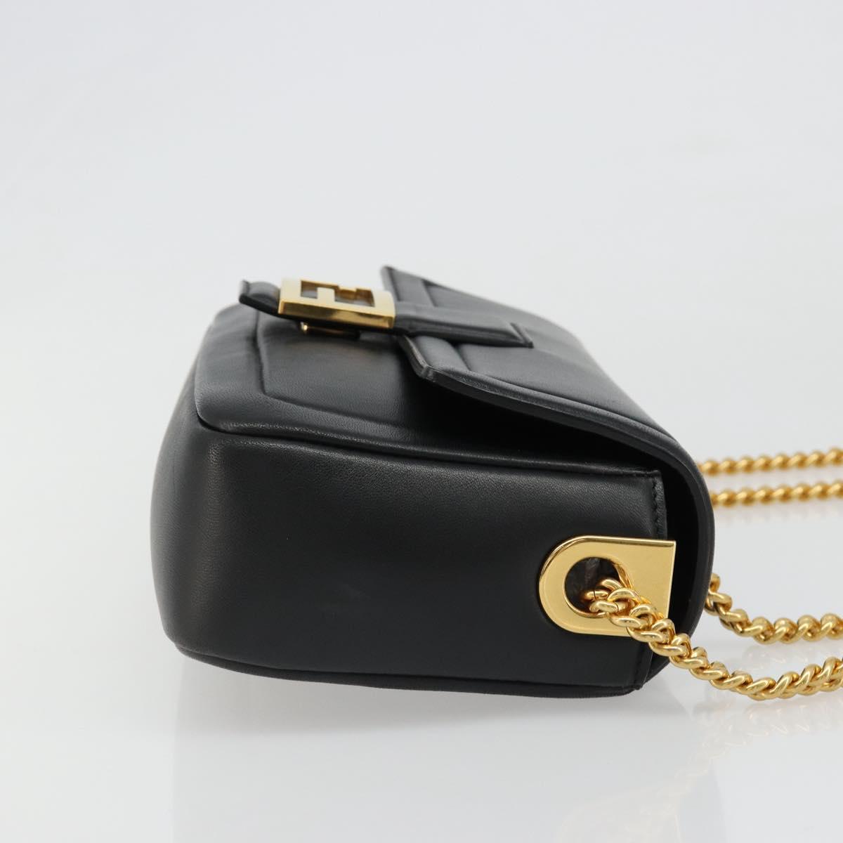FENDI baguette Chain Shoulder Bag Leather Black Gold Auth yk20513SAV