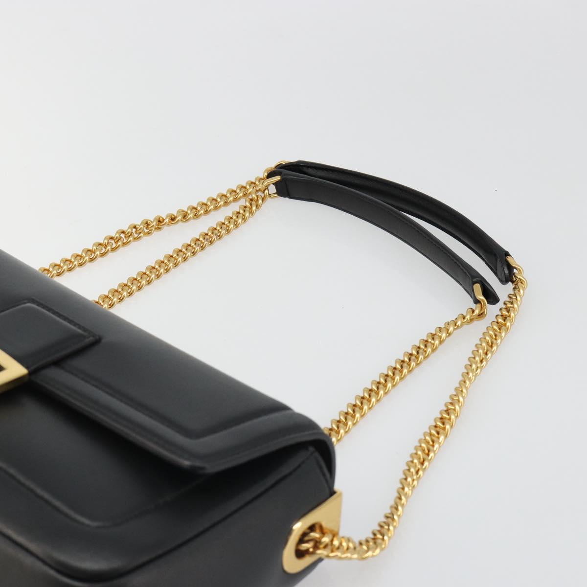 FENDI baguette Chain Shoulder Bag Leather Black Gold Auth yk20513SAV
