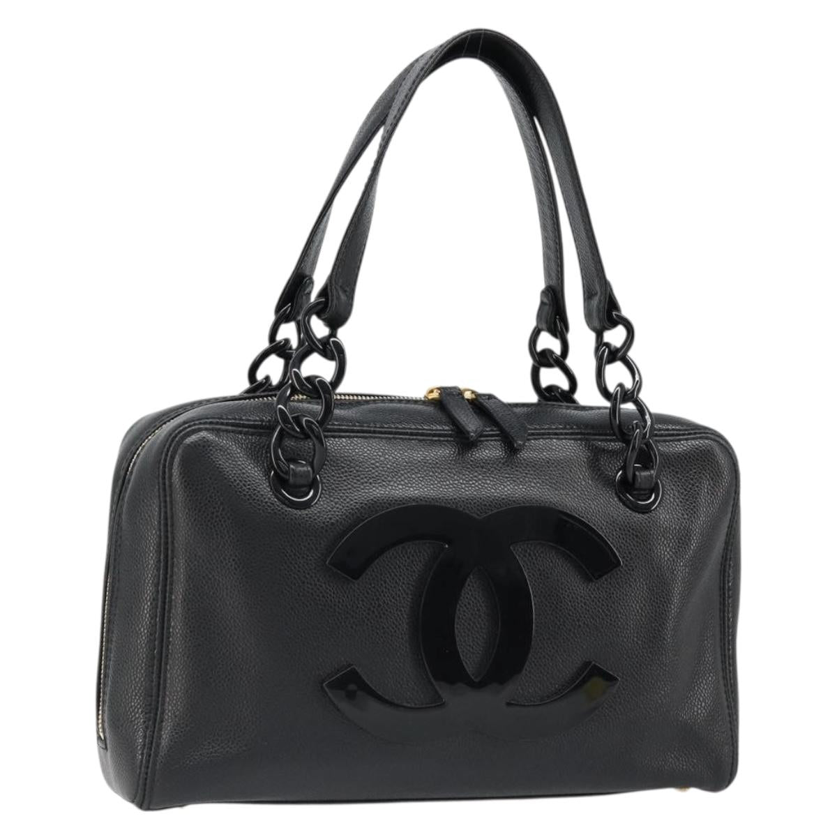 CHANEL COCO Mark Chain Hand Bag Caviar Skin Black Gold CC Auth yk20517SAV