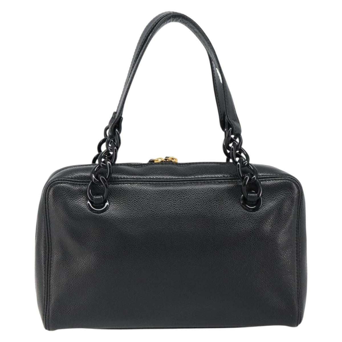 CHANEL COCO Mark Chain Hand Bag Caviar Skin Black Gold CC Auth yk20517SAV
