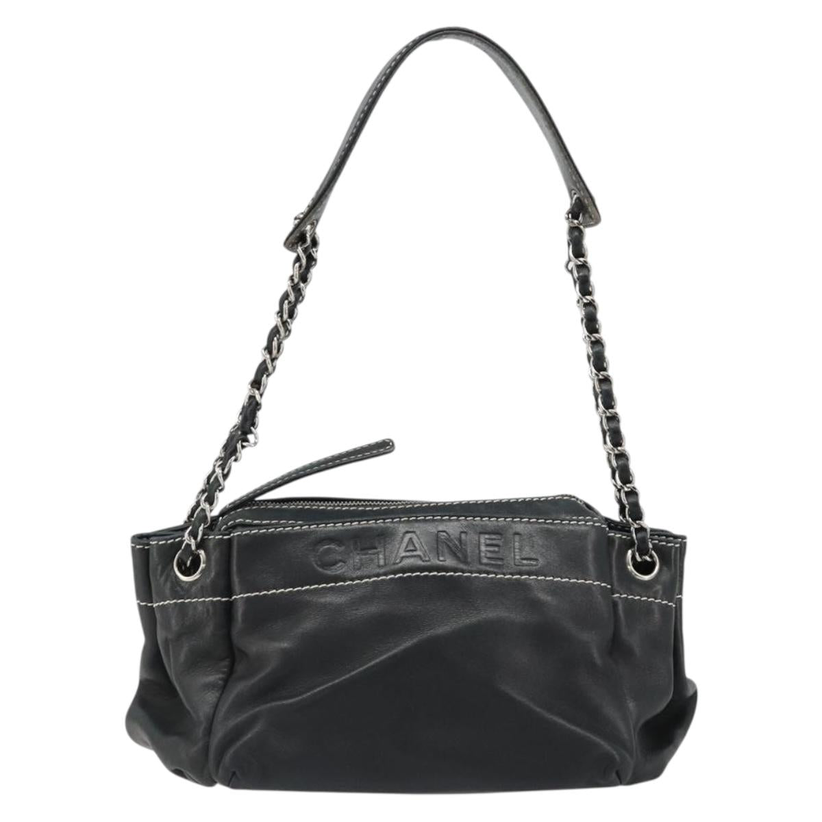 CHANEL Chain Shoulder Bag Lamb Skin Black Silver CC Auth yk20519V