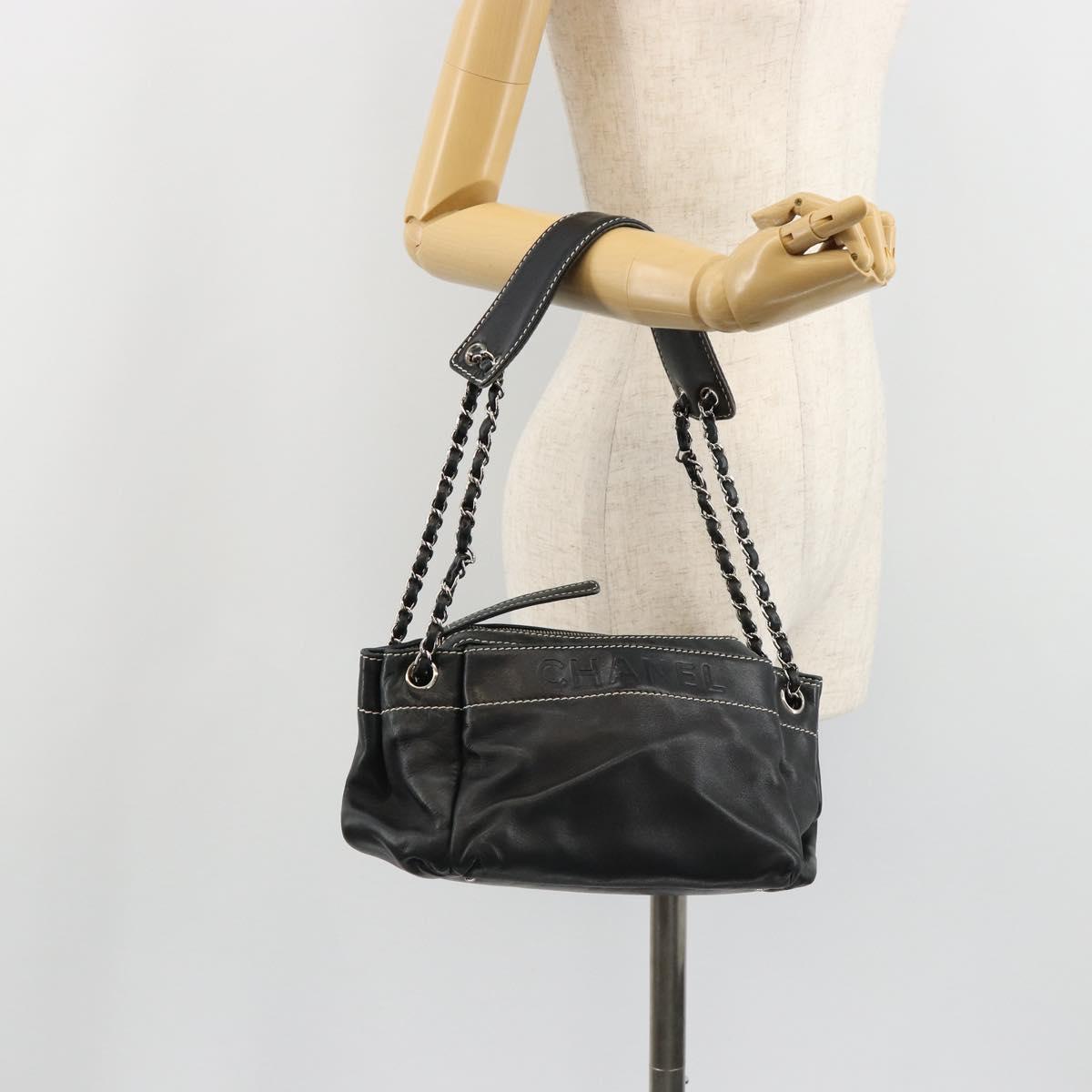 CHANEL Chain Shoulder Bag Lamb Skin Black Silver CC Auth yk20519V
