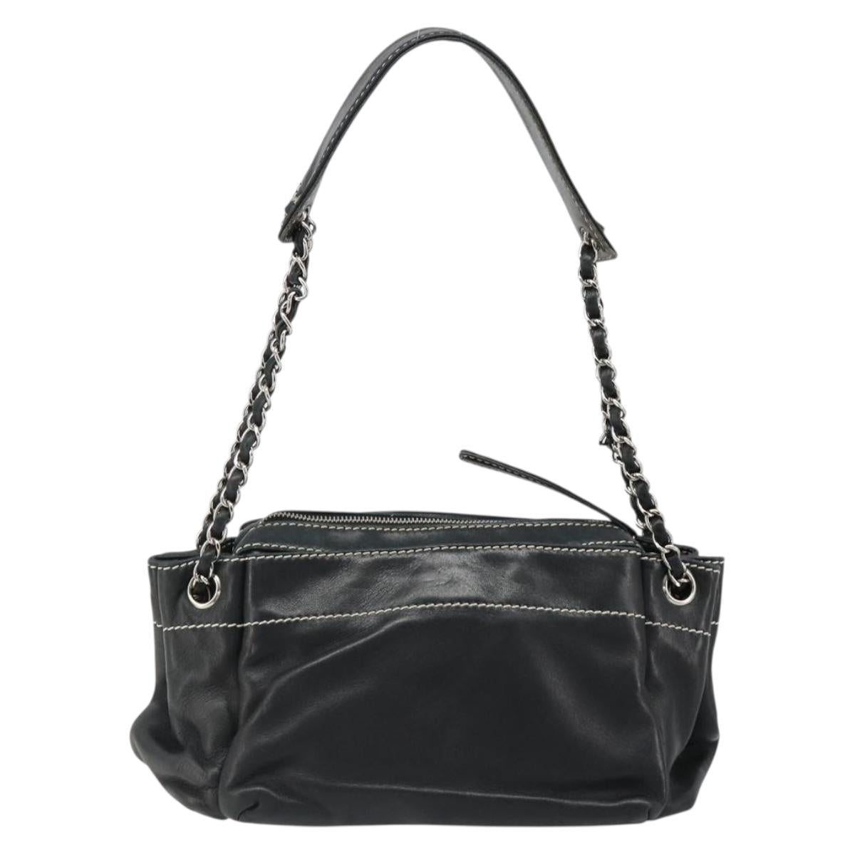 CHANEL Chain Shoulder Bag Lamb Skin Black Silver CC Auth yk20519V