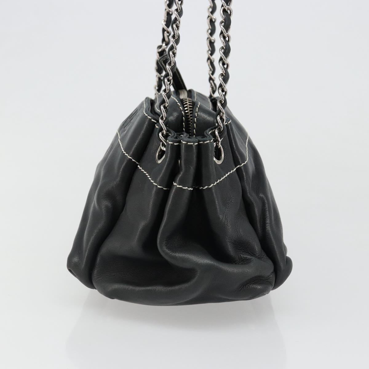 CHANEL Chain Shoulder Bag Lamb Skin Black Silver CC Auth yk20519V