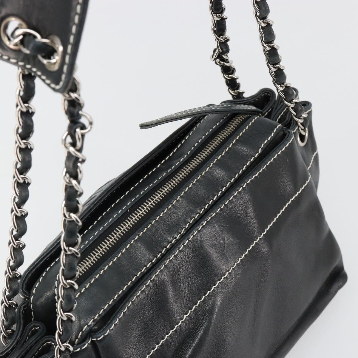 CHANEL Chain Shoulder Bag Lamb Skin Black Silver CC Auth yk20519V