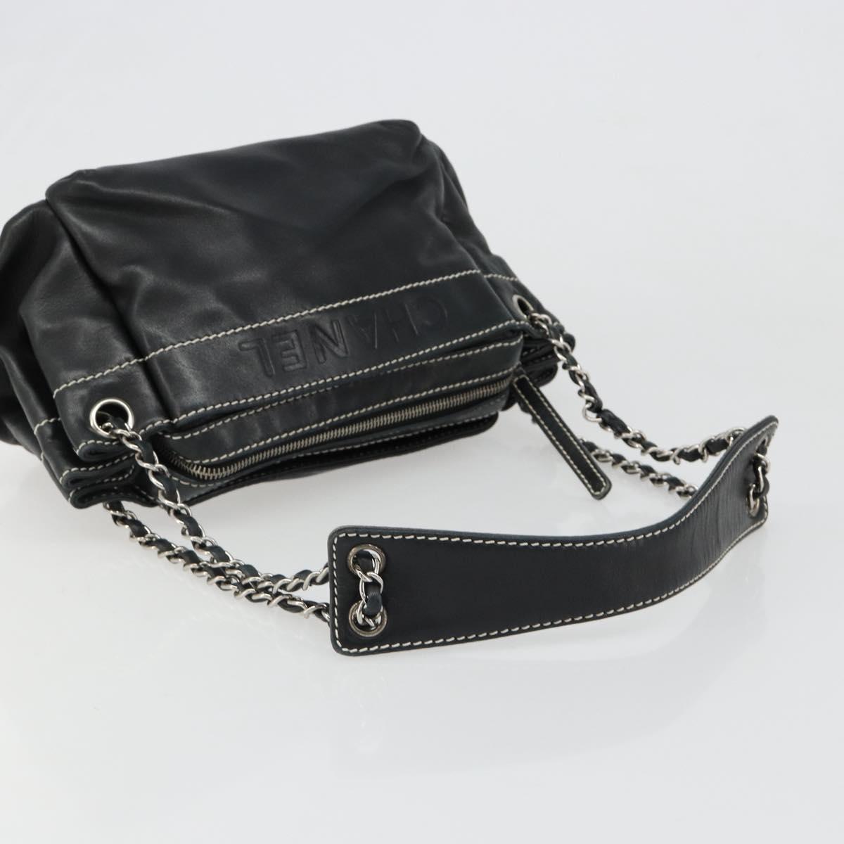 CHANEL Chain Shoulder Bag Lamb Skin Black Silver CC Auth yk20519V