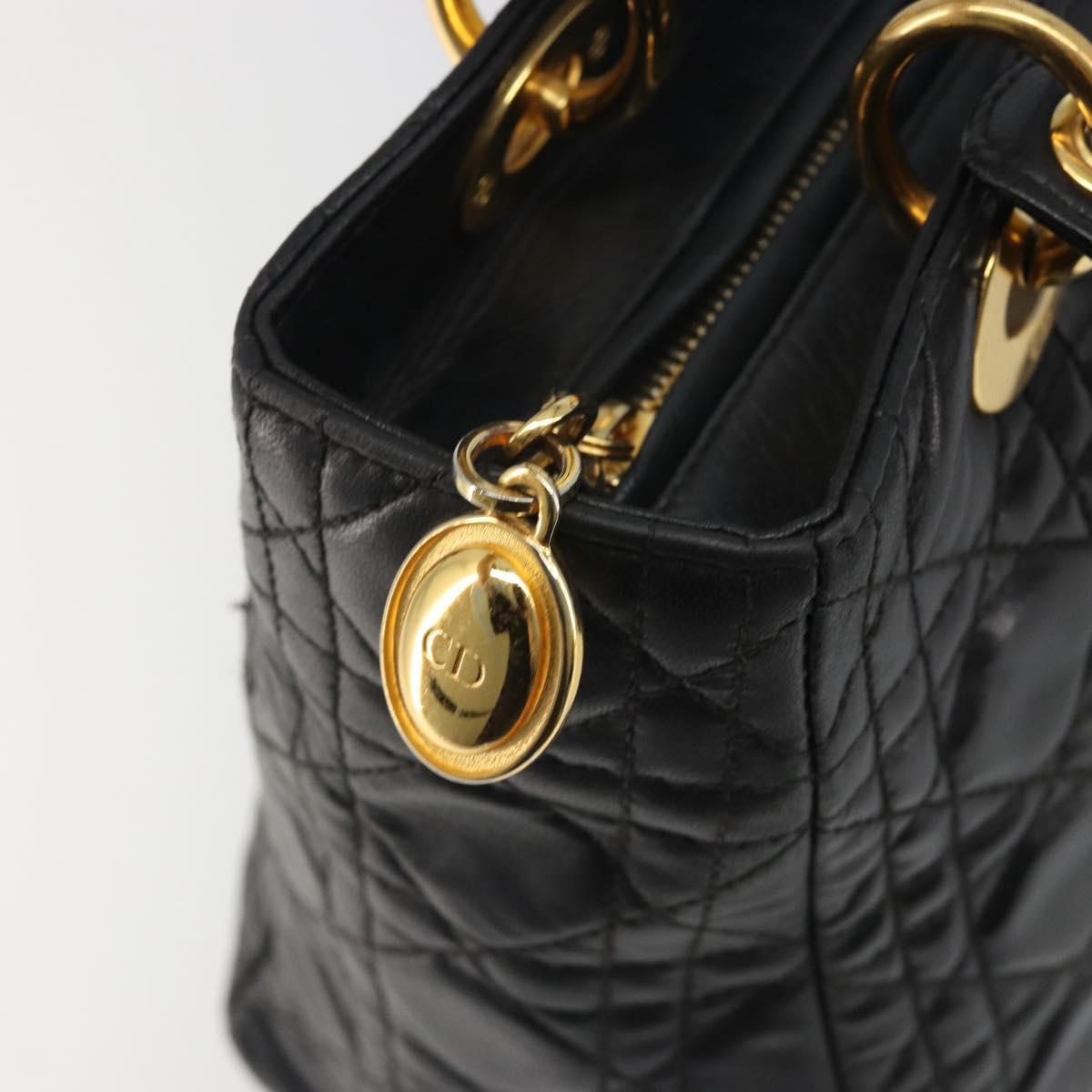 Christian Dior Canage Hand Bag Lamb Skin Black Gold Auth yk20520SAV