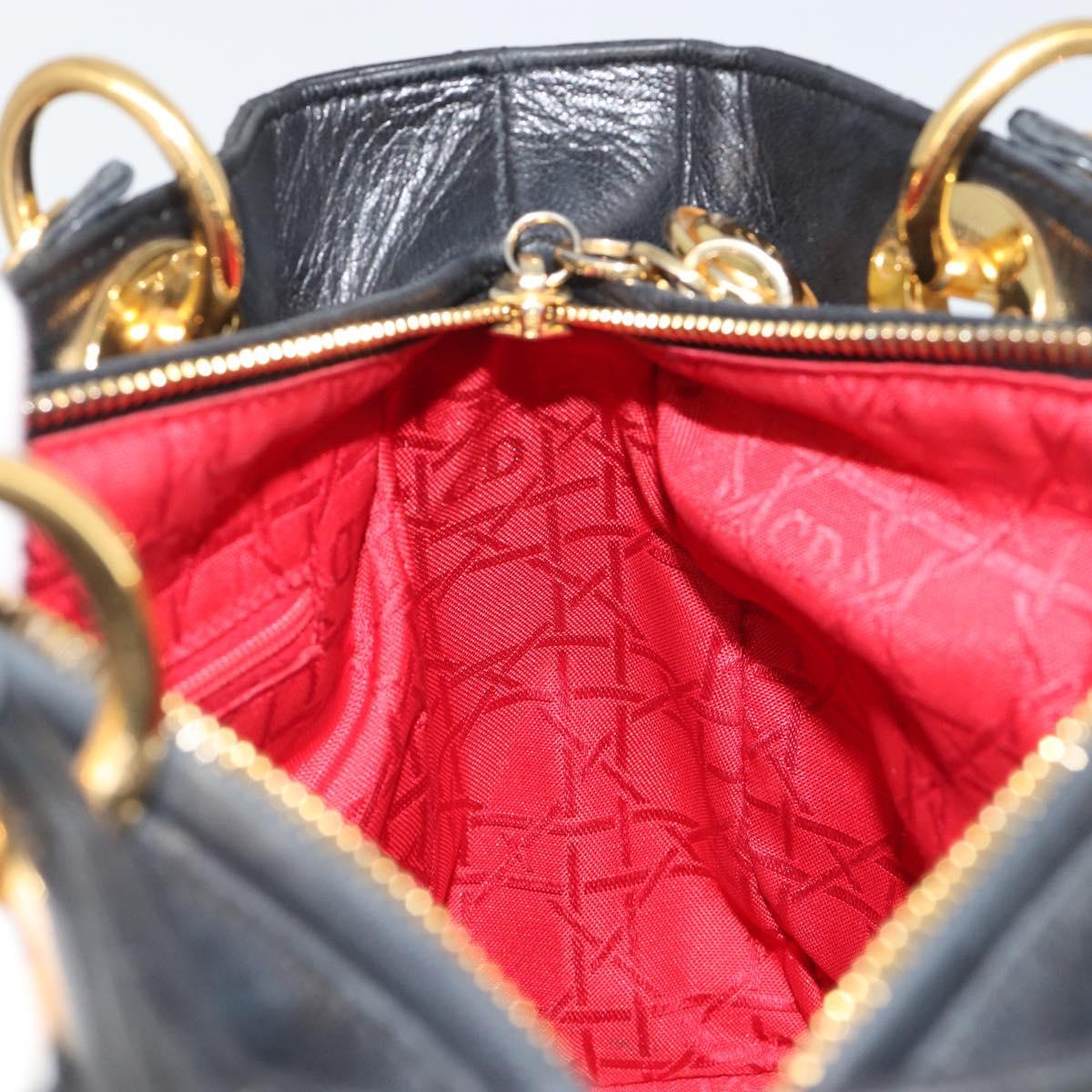 Christian Dior Canage Hand Bag Lamb Skin Black Gold Auth yk20520SAV