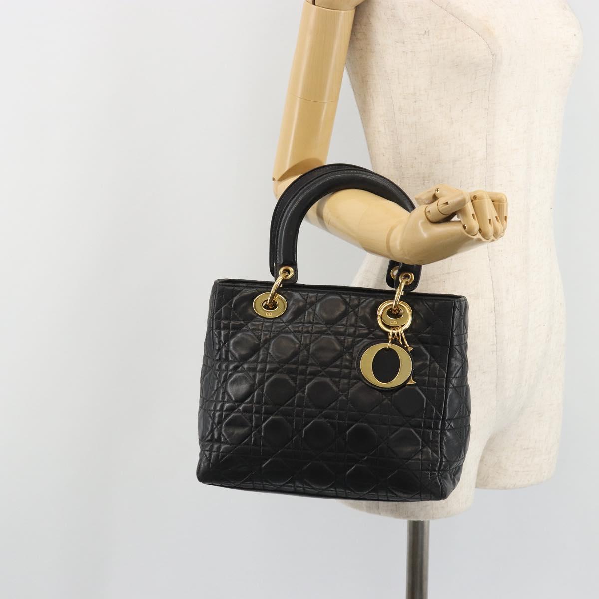 Christian Dior Canage Hand Bag Lamb Skin Black Gold Auth yk20520SAV