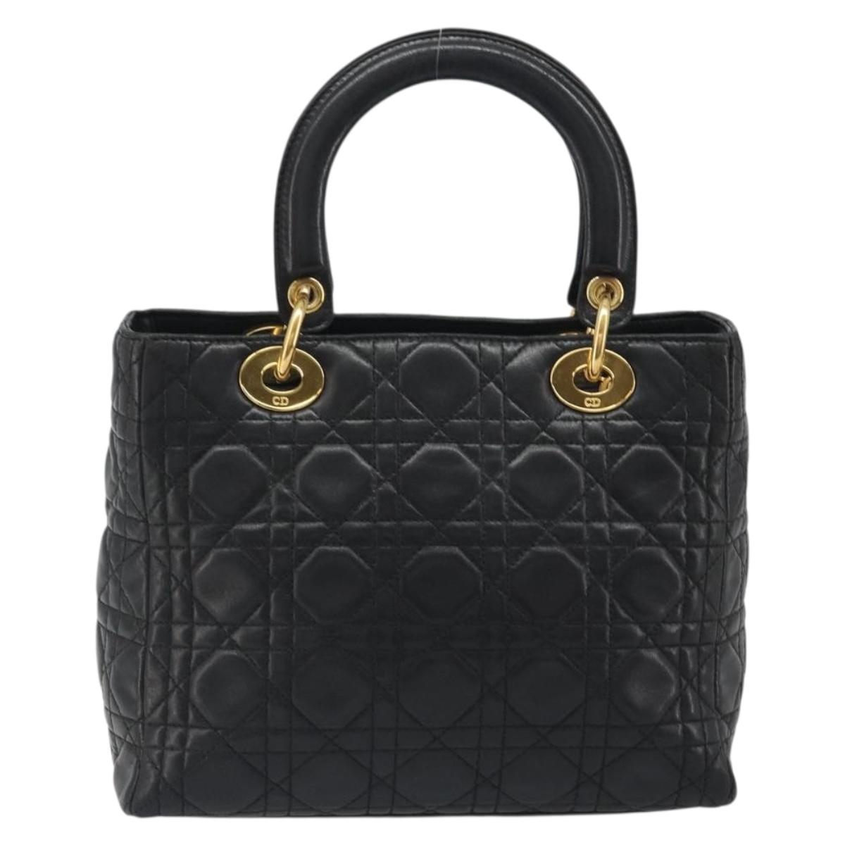 Christian Dior Canage Hand Bag Lamb Skin Black Gold Auth yk20520SAV
