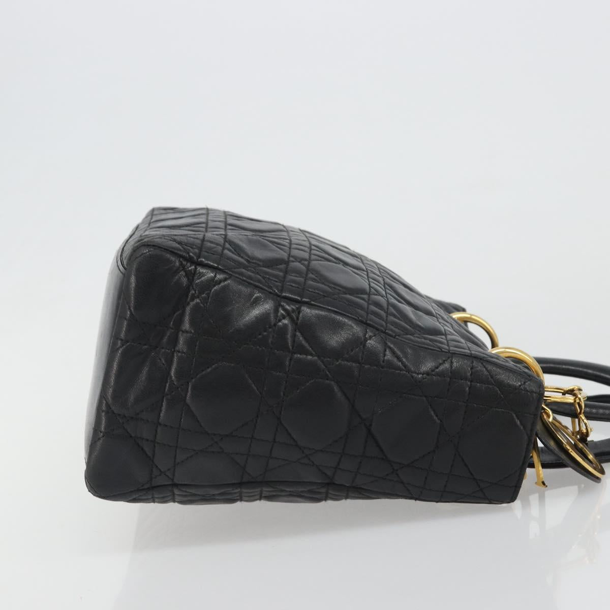 Christian Dior Canage Hand Bag Lamb Skin Black Gold Auth yk20520SAV