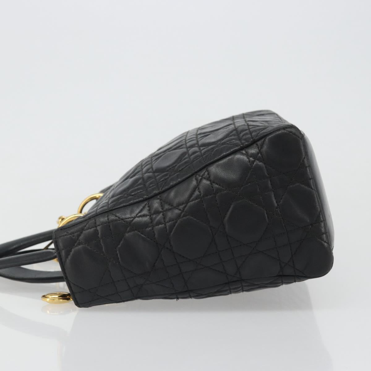 Christian Dior Canage Hand Bag Lamb Skin Black Gold Auth yk20520SAV