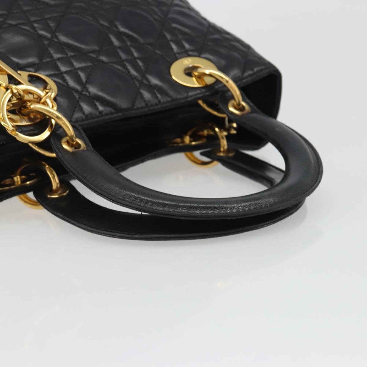 Christian Dior Canage Hand Bag Lamb Skin Black Gold Auth yk20520SAV