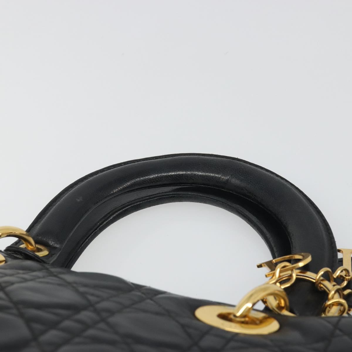 Christian Dior Canage Hand Bag Lamb Skin Black Gold Auth yk20520SAV