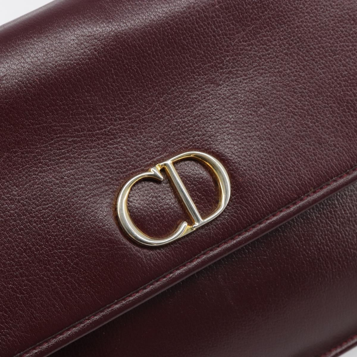 Christian Dior Shoulder Bag Leather Bordeaux Gold Auth yk20521