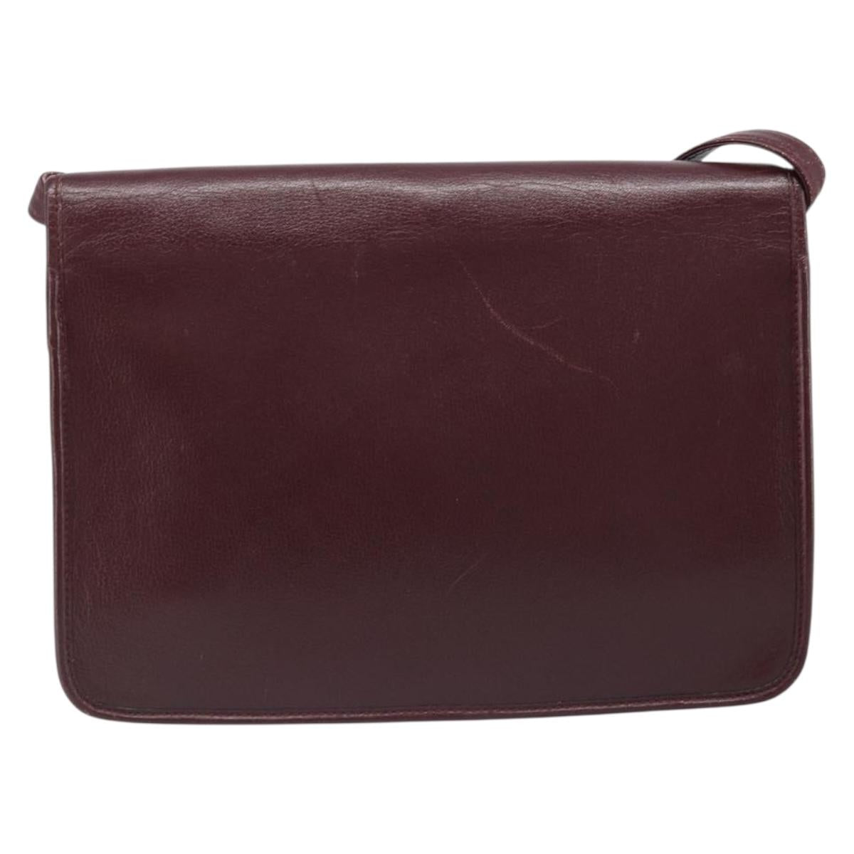 Christian Dior Shoulder Bag Leather Bordeaux Gold Auth yk20521