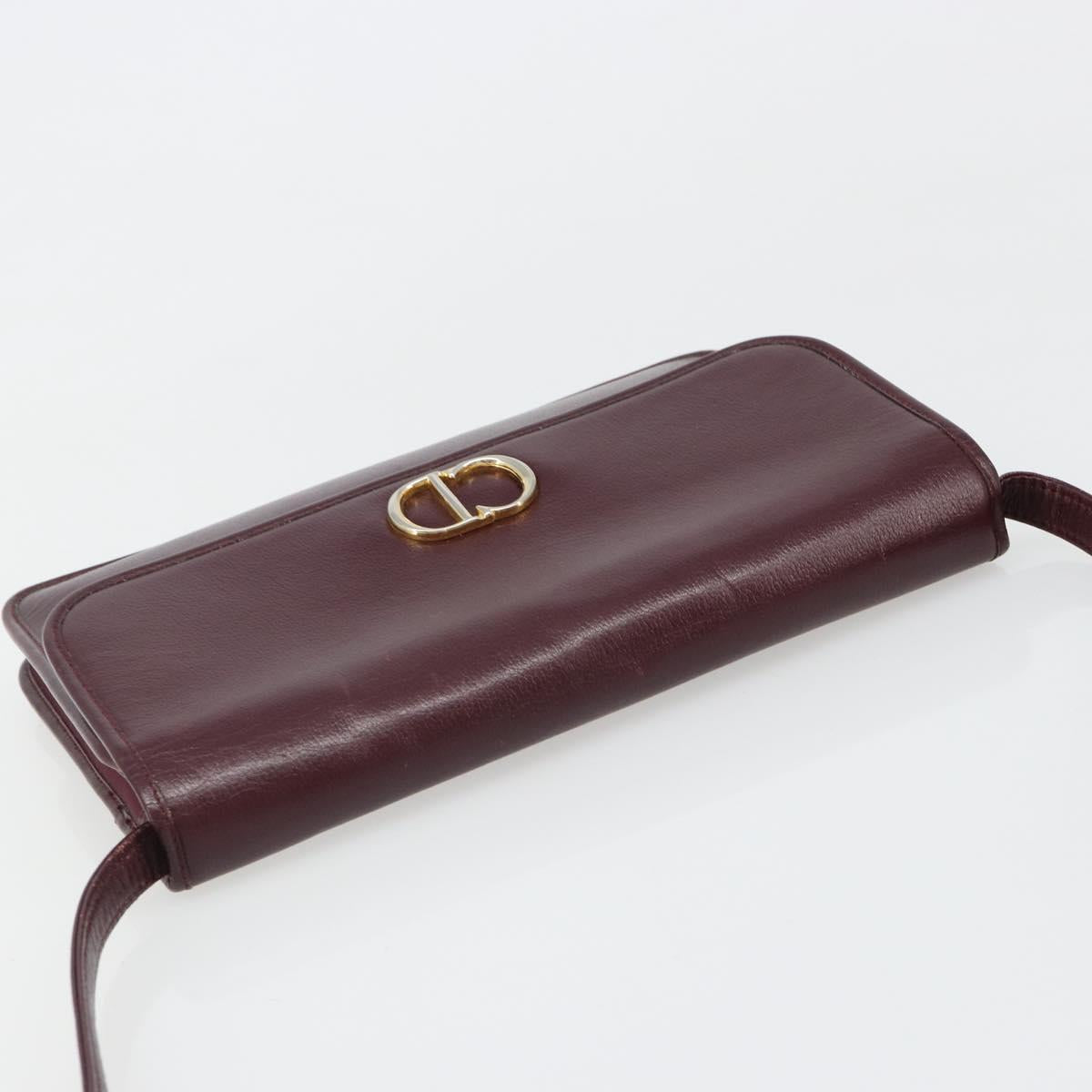 Christian Dior Shoulder Bag Leather Bordeaux Gold Auth yk20521