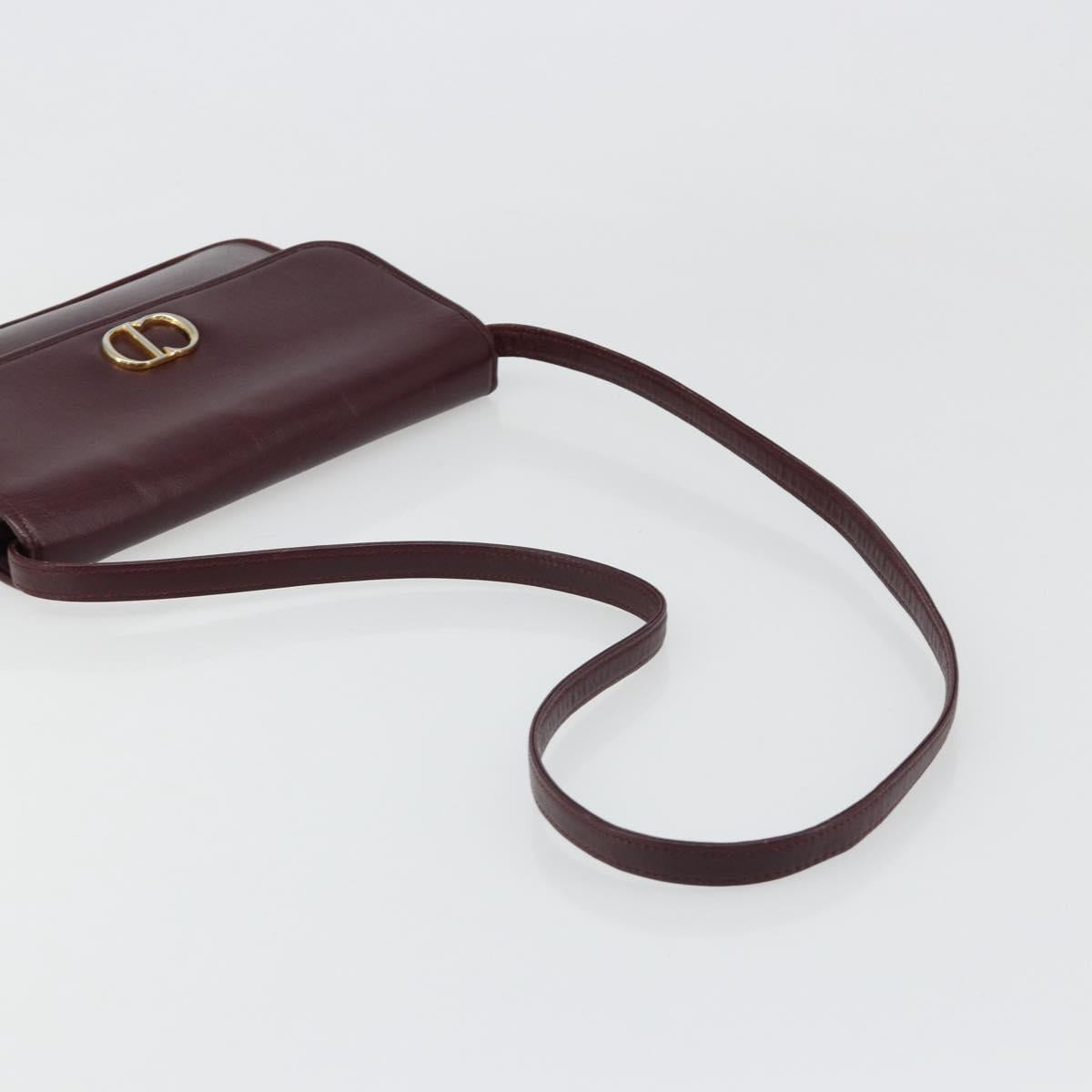 Christian Dior Shoulder Bag Leather Bordeaux Gold Auth yk20521