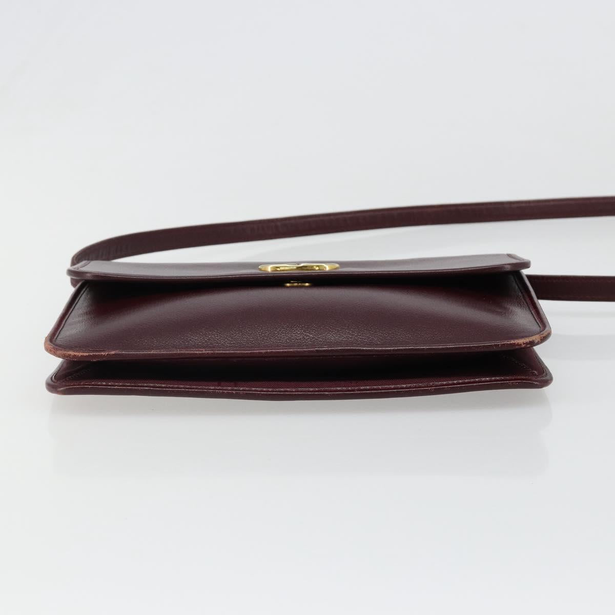 Christian Dior Shoulder Bag Leather Bordeaux Gold Auth yk20521