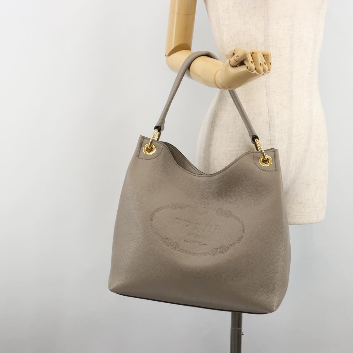 PRADA Shoulder Bag Leather Gray Gold 1BC051 Auth yk20522SAV