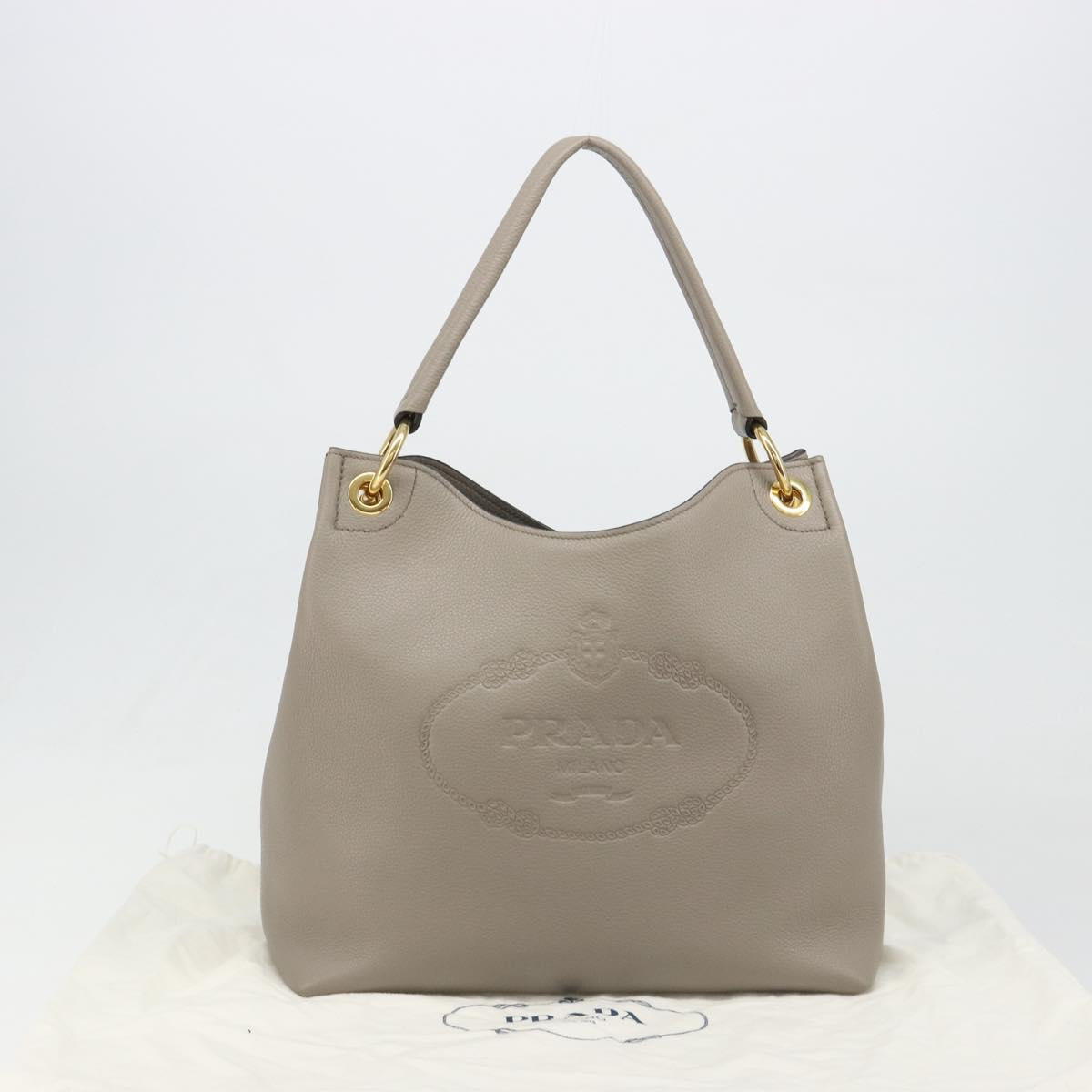 PRADA Shoulder Bag Leather Gray Gold 1BC051 Auth yk20522SAV