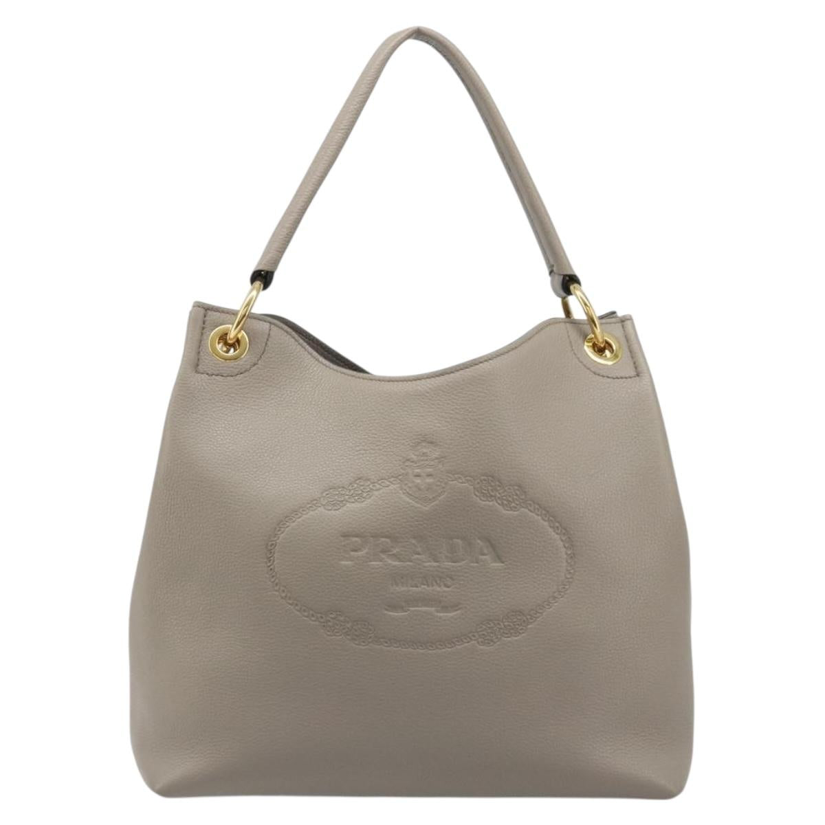 PRADA Shoulder Bag Leather Gray Gold 1BC051 Auth yk20522SAV