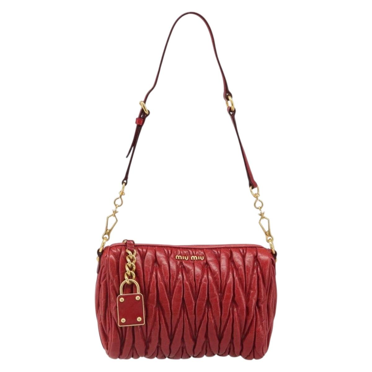 Miu Miu Matelasse Shoulder Bag Leather Red Gold Auth yk20524V