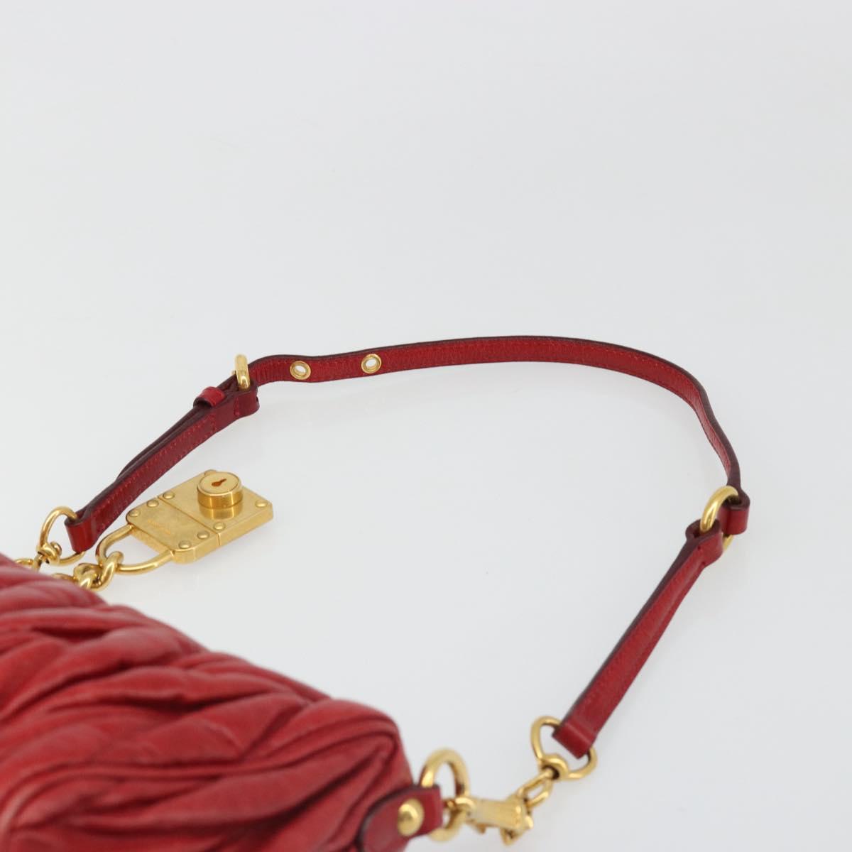 Miu Miu Matelasse Shoulder Bag Leather Red Gold Auth yk20524V