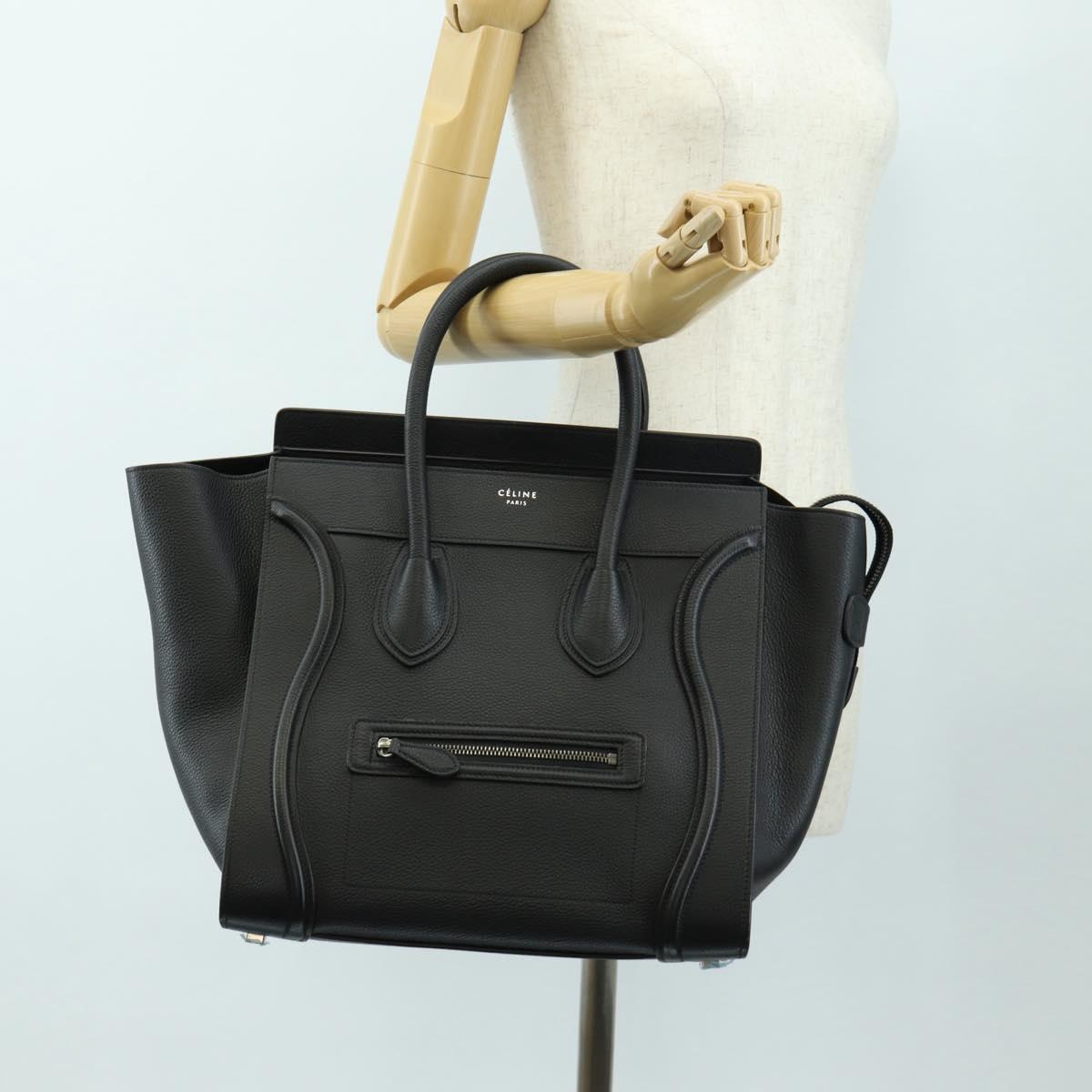 CELINE Luggage Mini Shopper Hand Bag Leather Black Silver Auth yk20526SAM