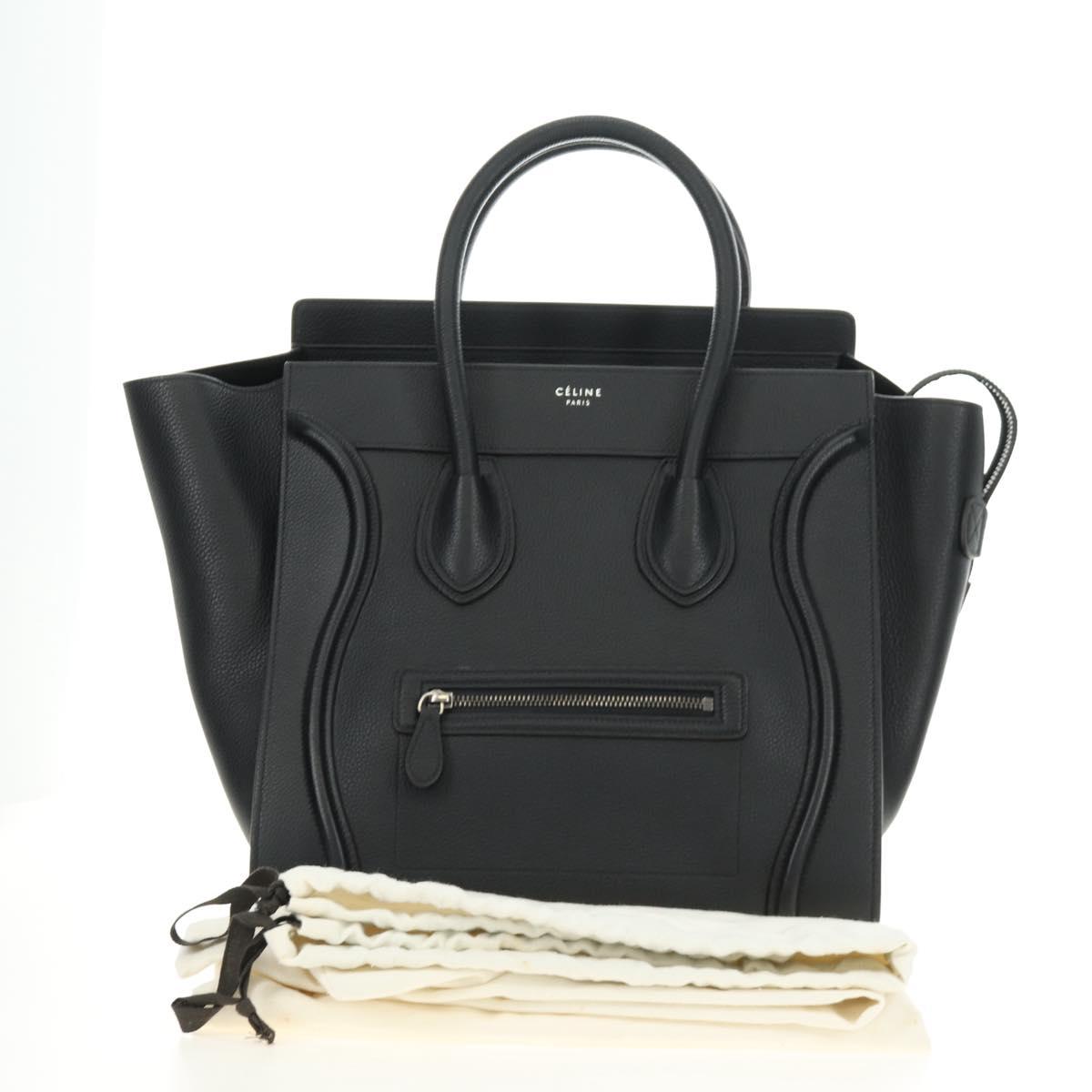 CELINE Luggage Mini Shopper Hand Bag Leather Black Silver Auth yk20526SAM