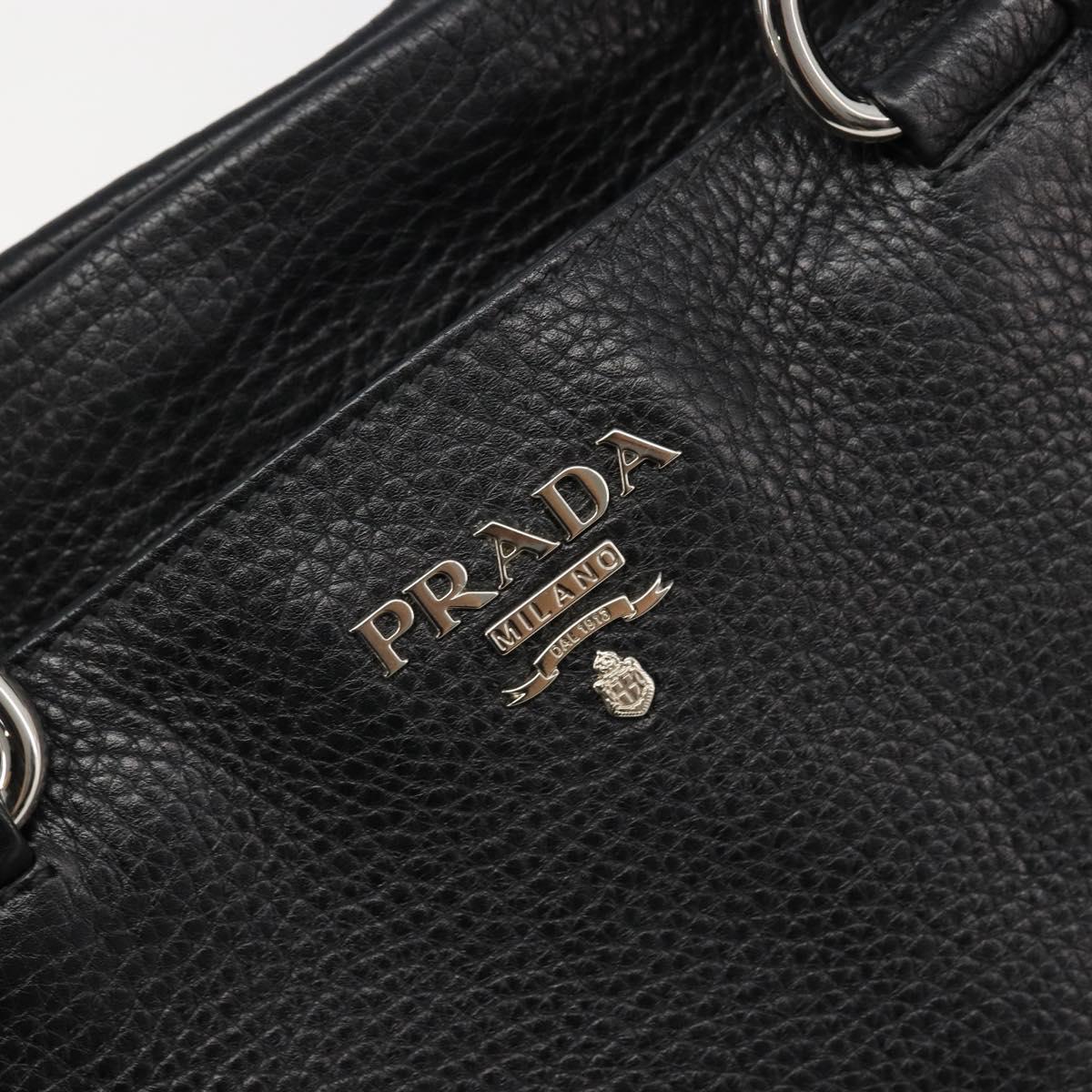 PRADA Tote Bag Leather 2way Black Silver Auth yk20528A